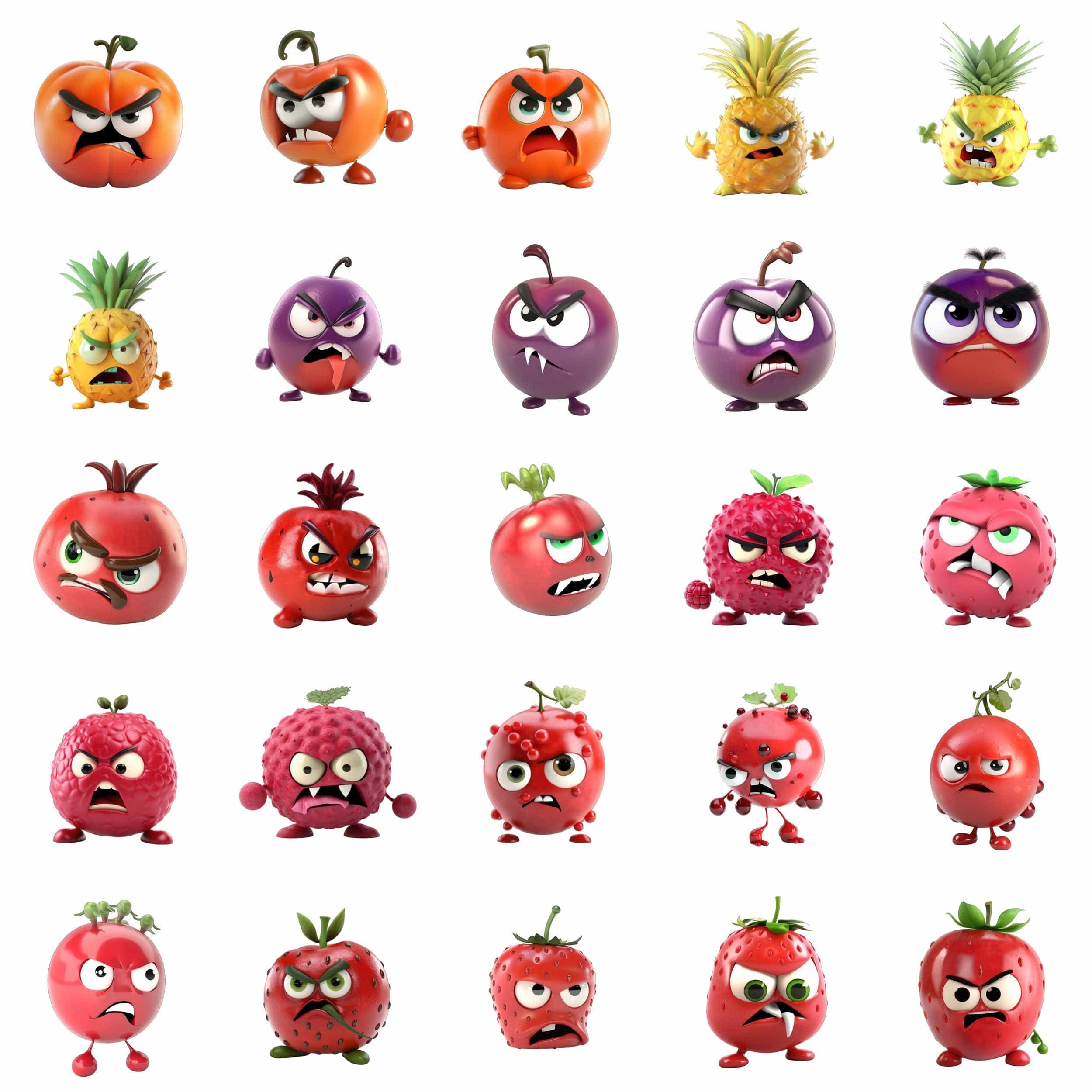 Angry Fruits Bundle - 180 Transparent PNG Images for Digital Design, Clip Art, Stickers, Commercial use, instant download, fruit sublimation Digital Download Sumobundle