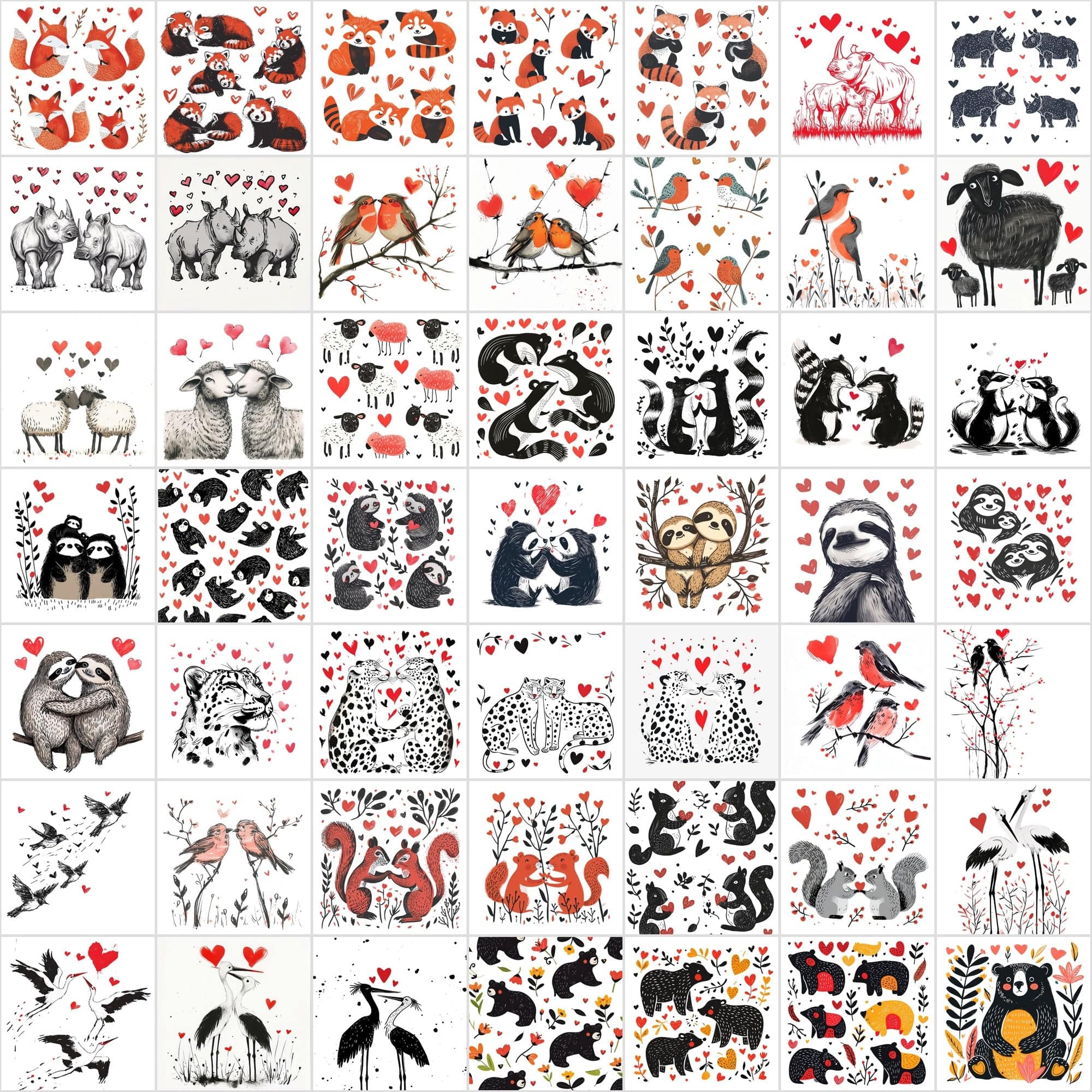 Animal and Heart Illustrations - Unique, Funny Digital Art with Commercial License Digital Download Sumobundle