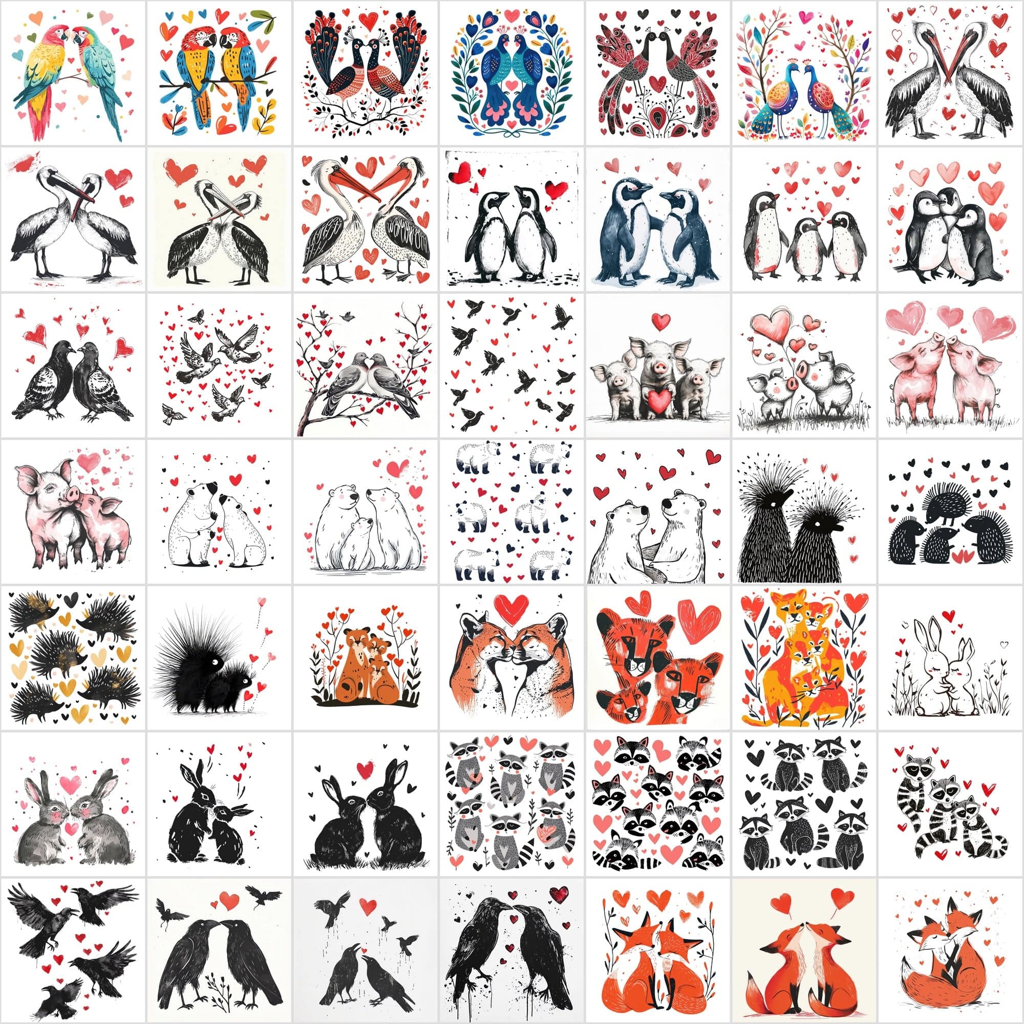 Animal and Heart Illustrations - Unique, Funny Digital Art with Commercial License Digital Download Sumobundle