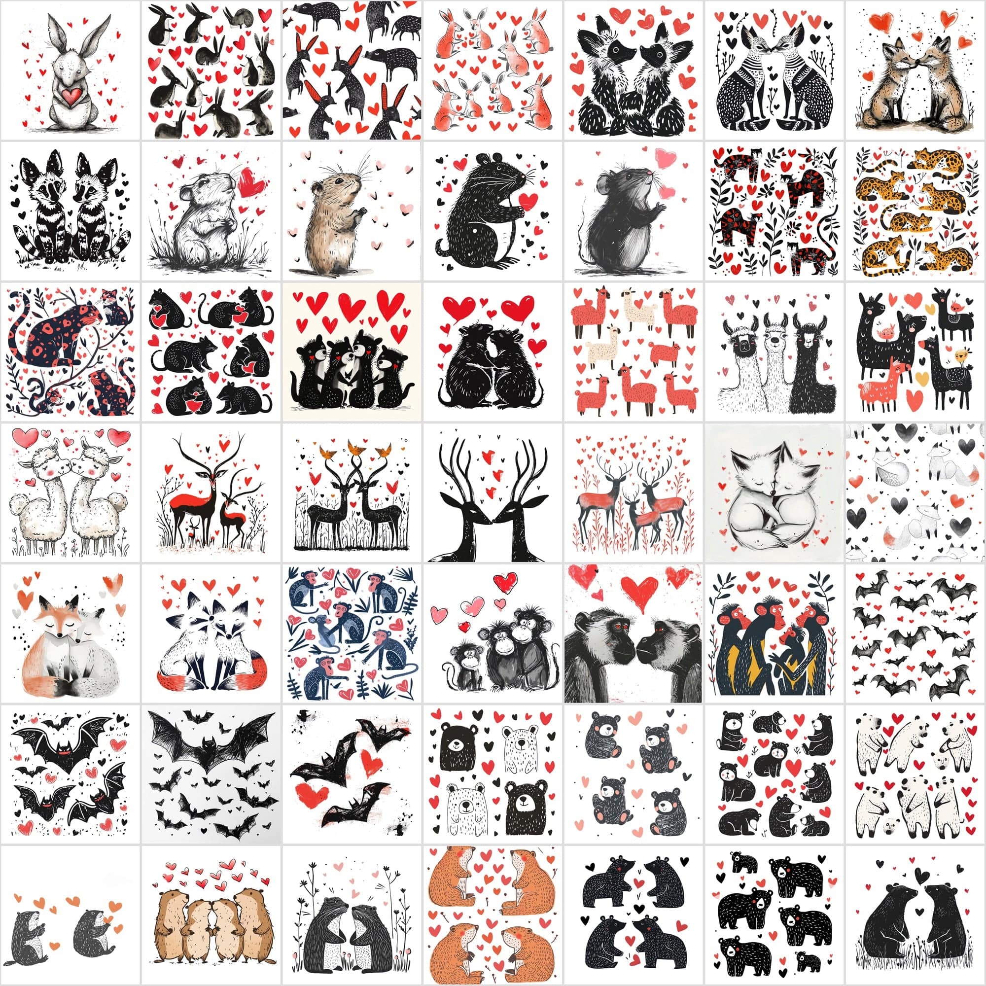 Animal and Heart Illustrations - Unique, Funny Digital Art with Commercial License Digital Download Sumobundle