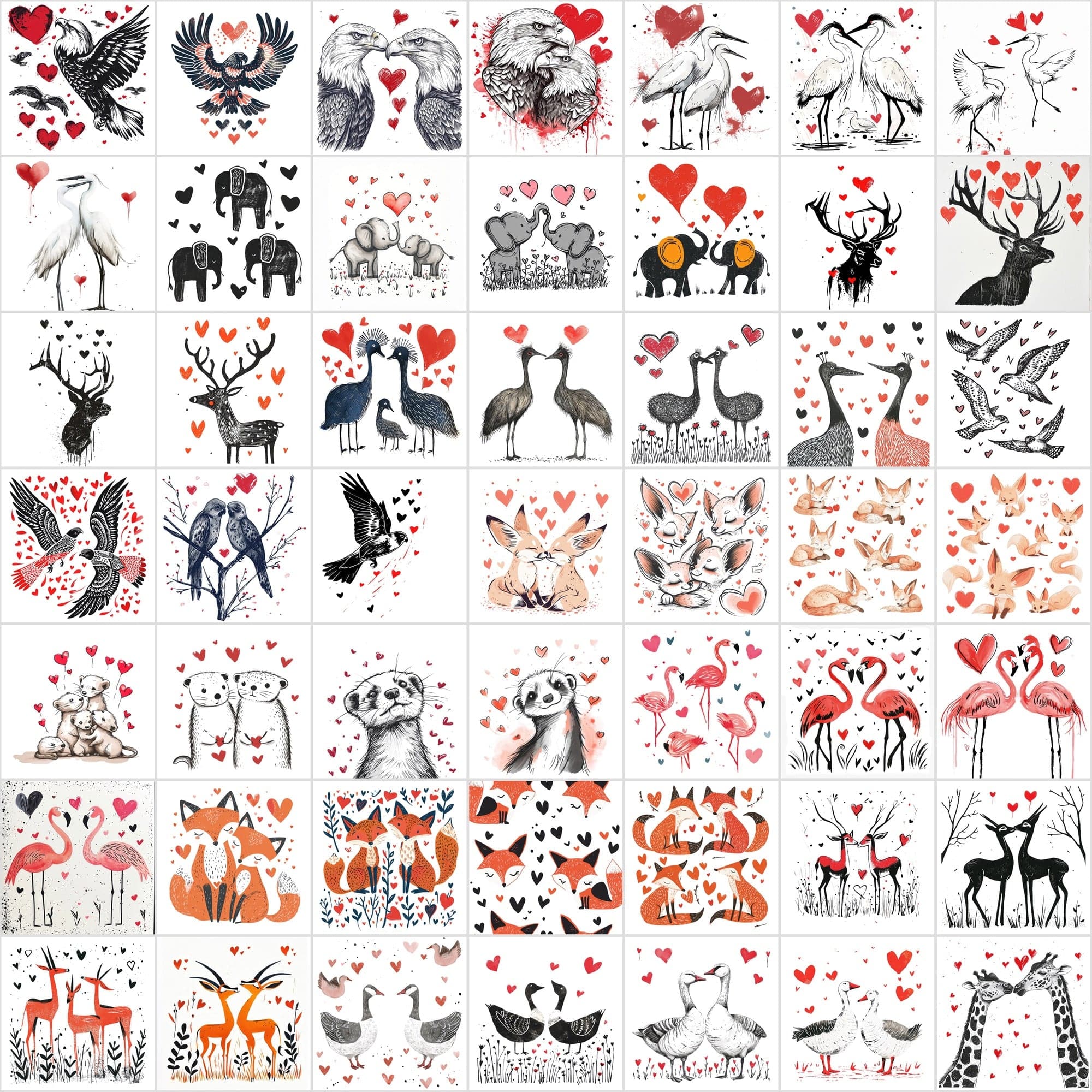 Animal and Heart Illustrations - Unique, Funny Digital Art with Commercial License Digital Download Sumobundle