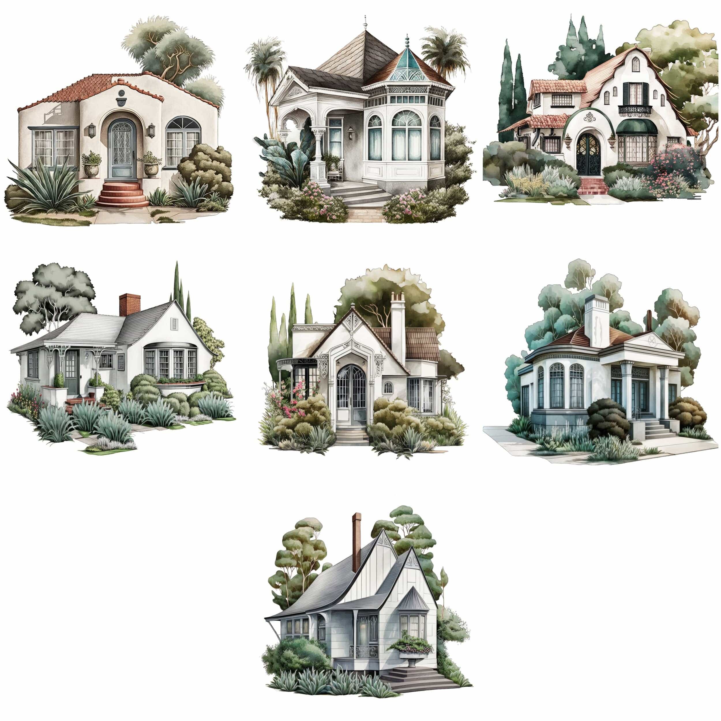 Art Deco House Bundle - 65 Vintage Home & Cottage Illustrations, Instant Download, Digital Prints, Architecture Wall Art Collection Digital Download Sumobundle