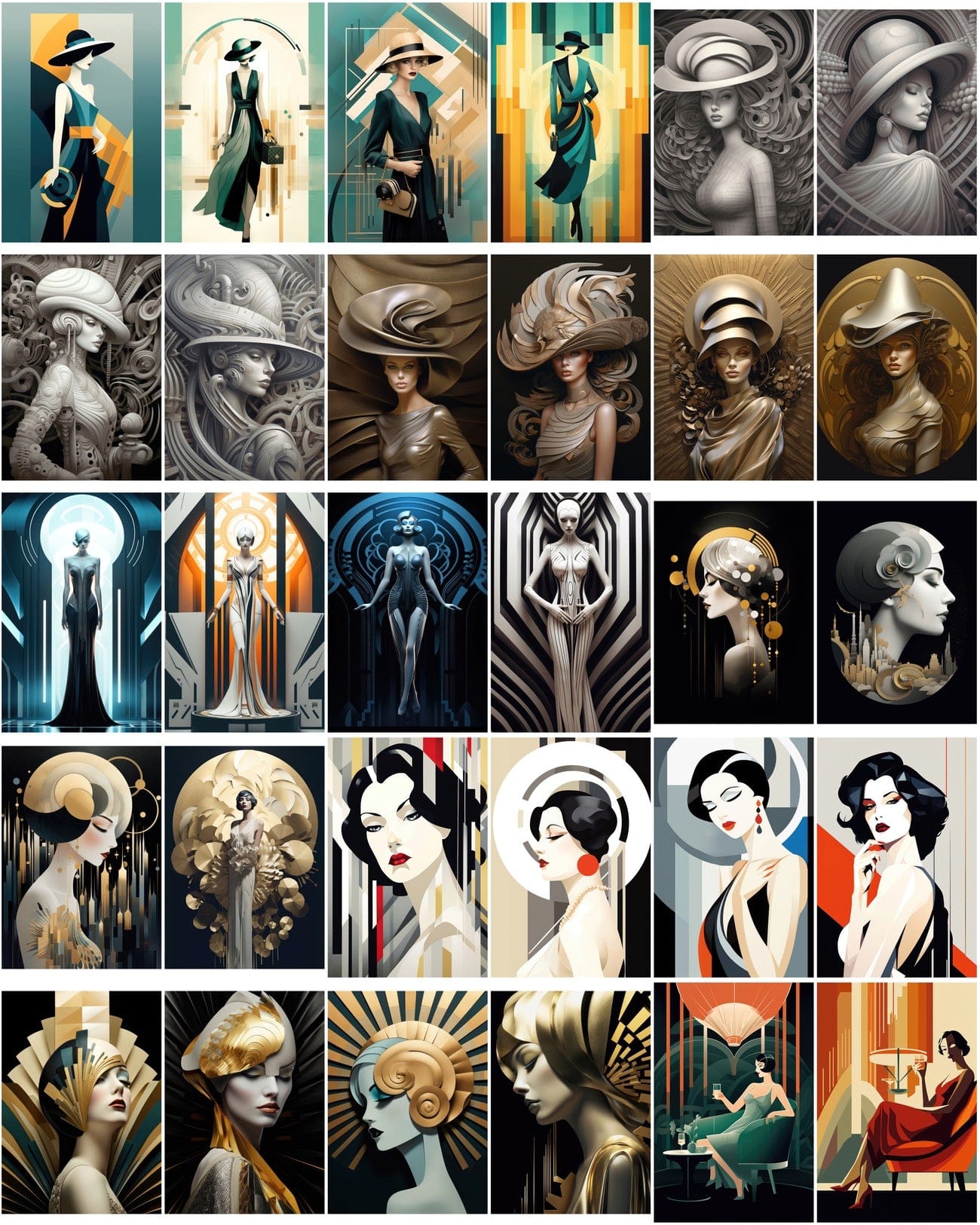 Art Deco Woman Model Backgrounds, High Resolution Commercial Digital Art, Versatile Design Resource Digital Download Sumobundle