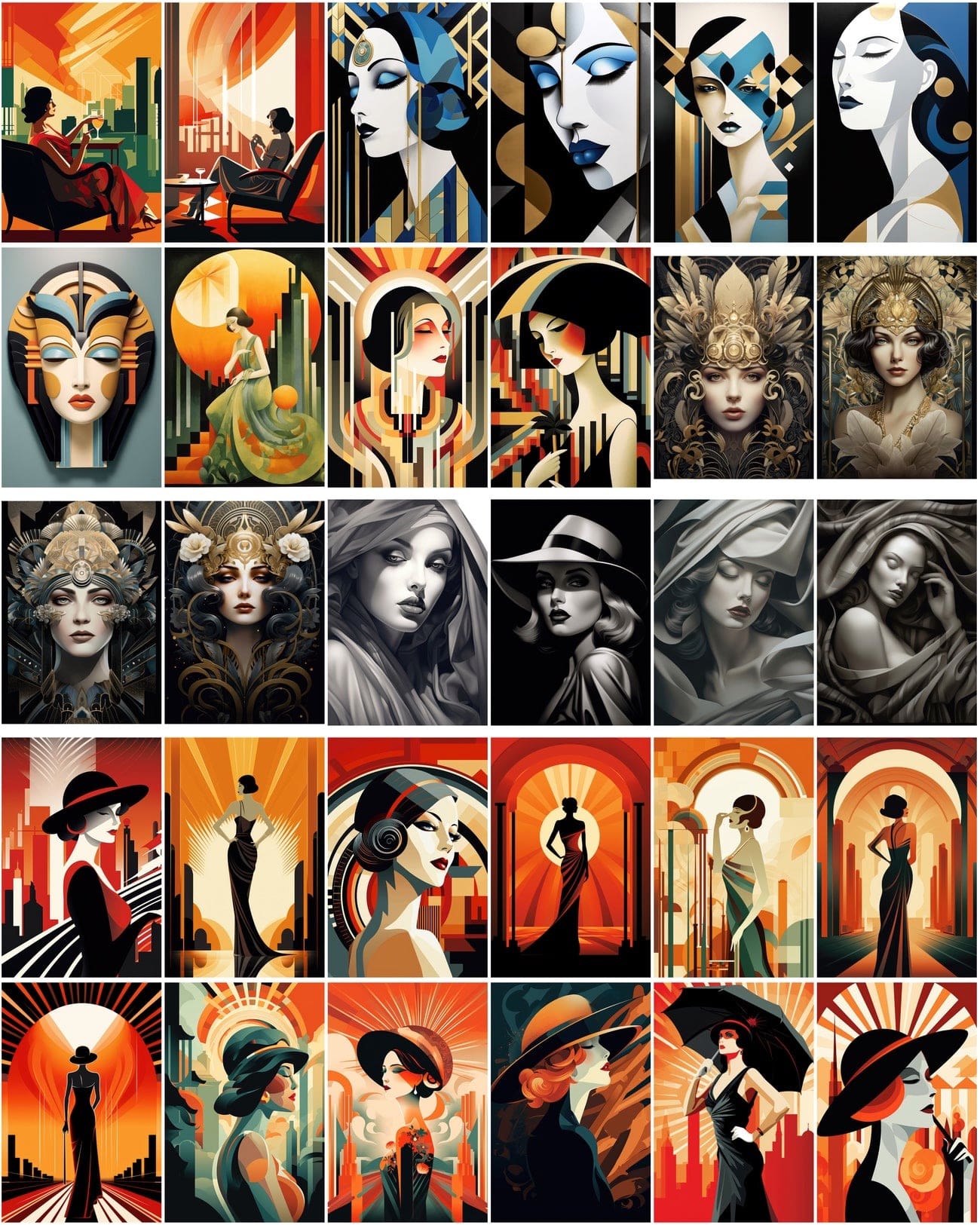Art Deco Woman Model Backgrounds, High Resolution Commercial Digital Art, Versatile Design Resource Digital Download Sumobundle