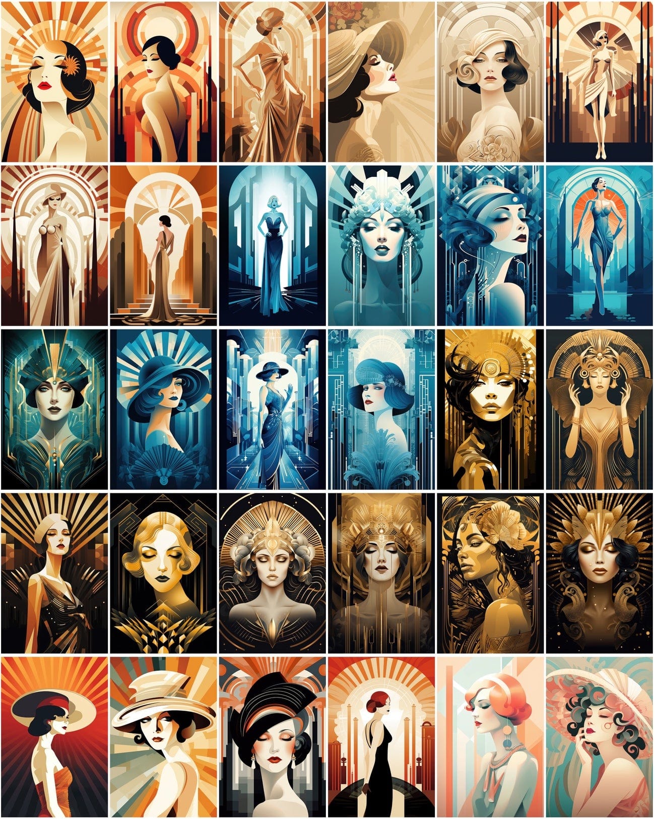 Art Deco Woman Model Backgrounds, High Resolution Commercial Digital Art, Versatile Design Resource Digital Download Sumobundle