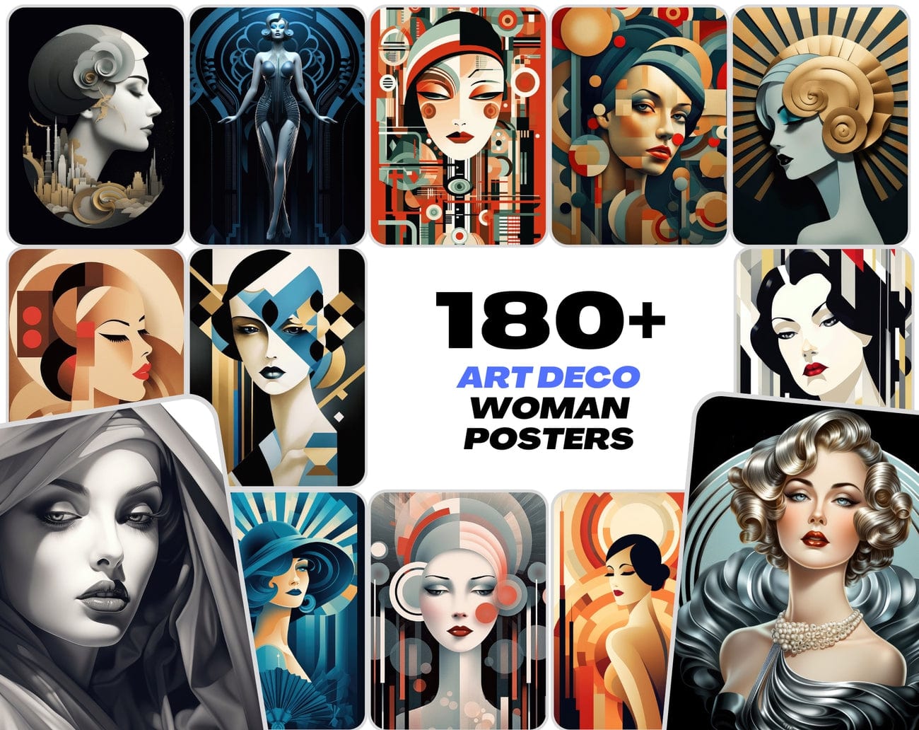 Art Deco Woman Model Backgrounds, High Resolution Commercial Digital Art, Versatile Design Resource Digital Download Sumobundle