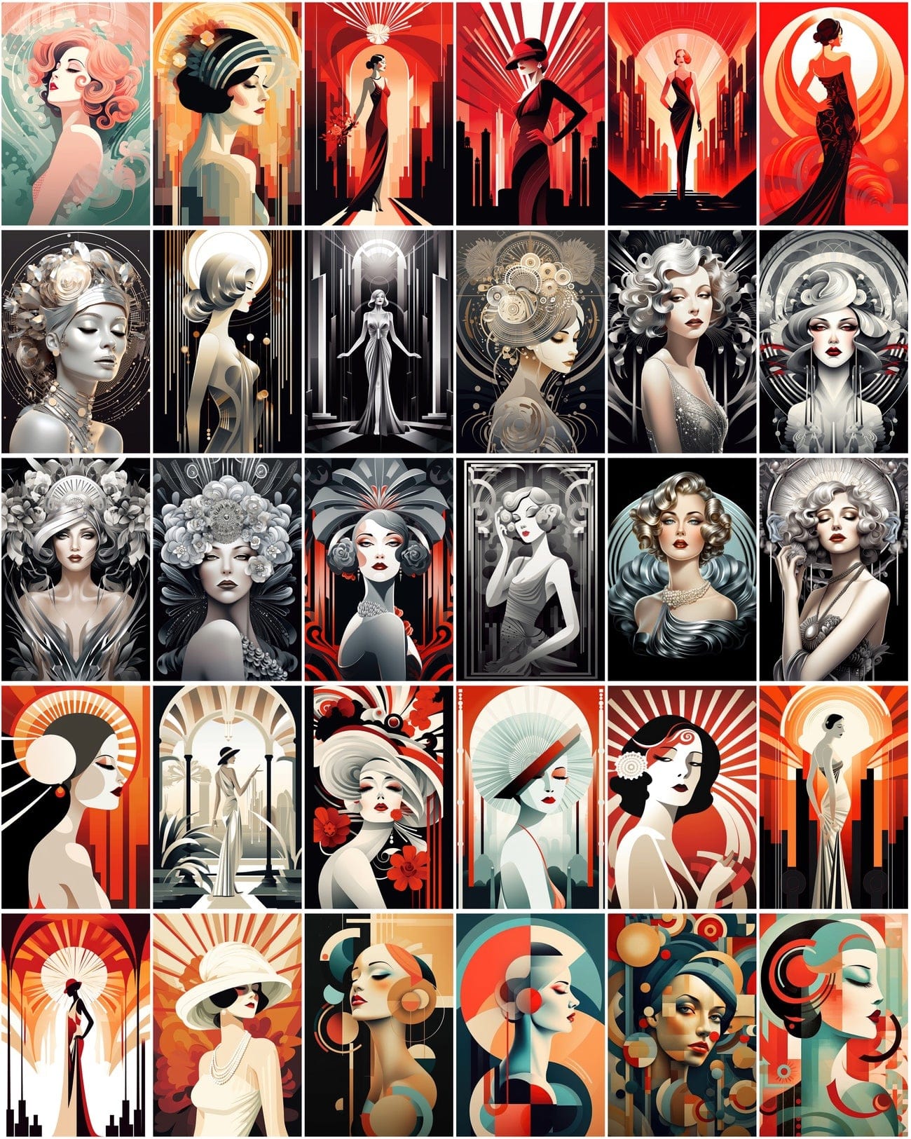 Art Deco Woman Model Backgrounds, High Resolution Commercial Digital Art, Versatile Design Resource Digital Download Sumobundle