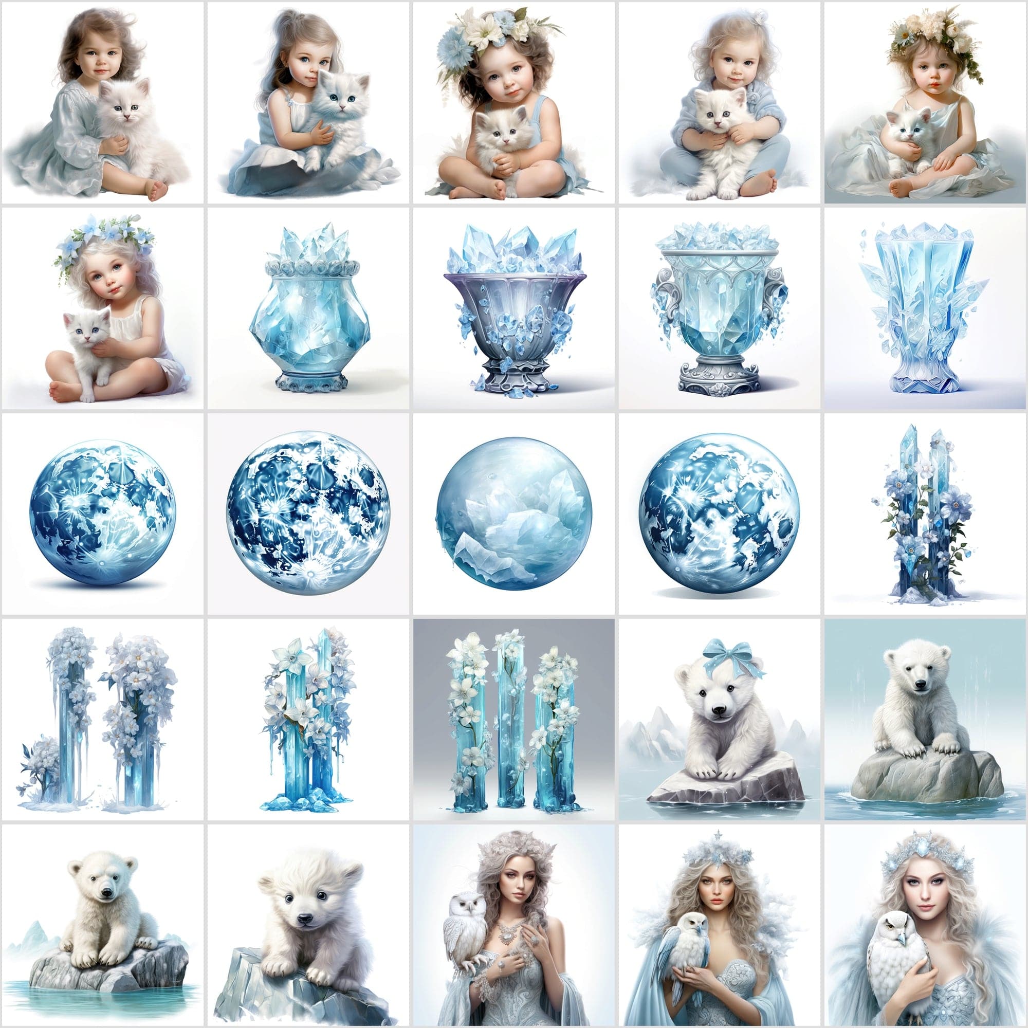 Blue-Themed Christmas Illustrations - JPG & PNG, Commercial License, High-Resolution Digital Download Sumobundle