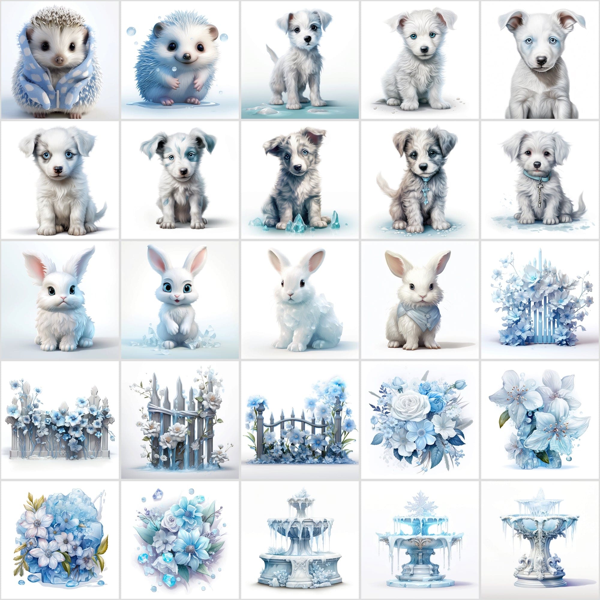 Blue-Themed Christmas Illustrations - JPG & PNG, Commercial License, High-Resolution Digital Download Sumobundle