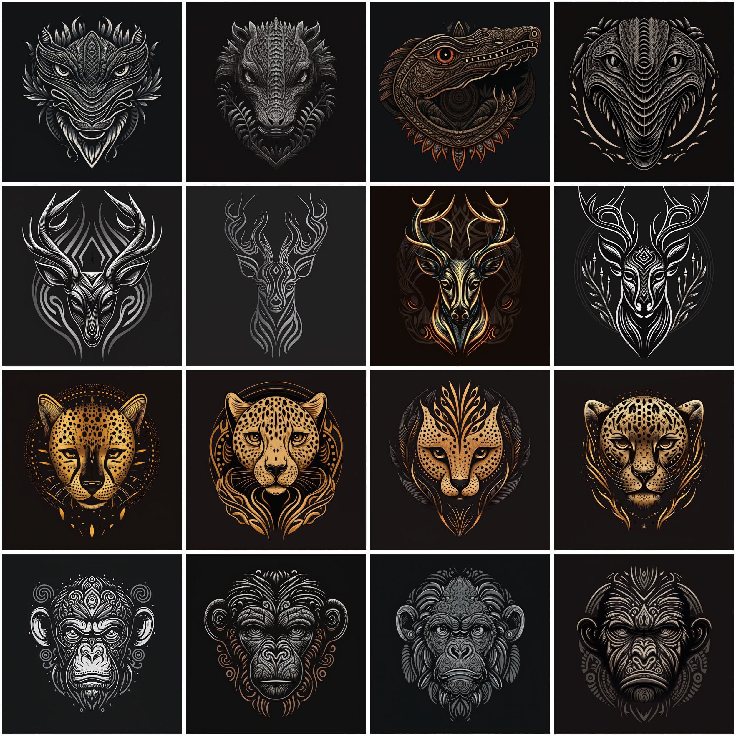 Bundle of 160 Tribal Animal Images in High Resolution PNG Format,Instant Digital Download for Scrapbooking, DIY Projects, and Commercial Use Digital Download Sumobundle