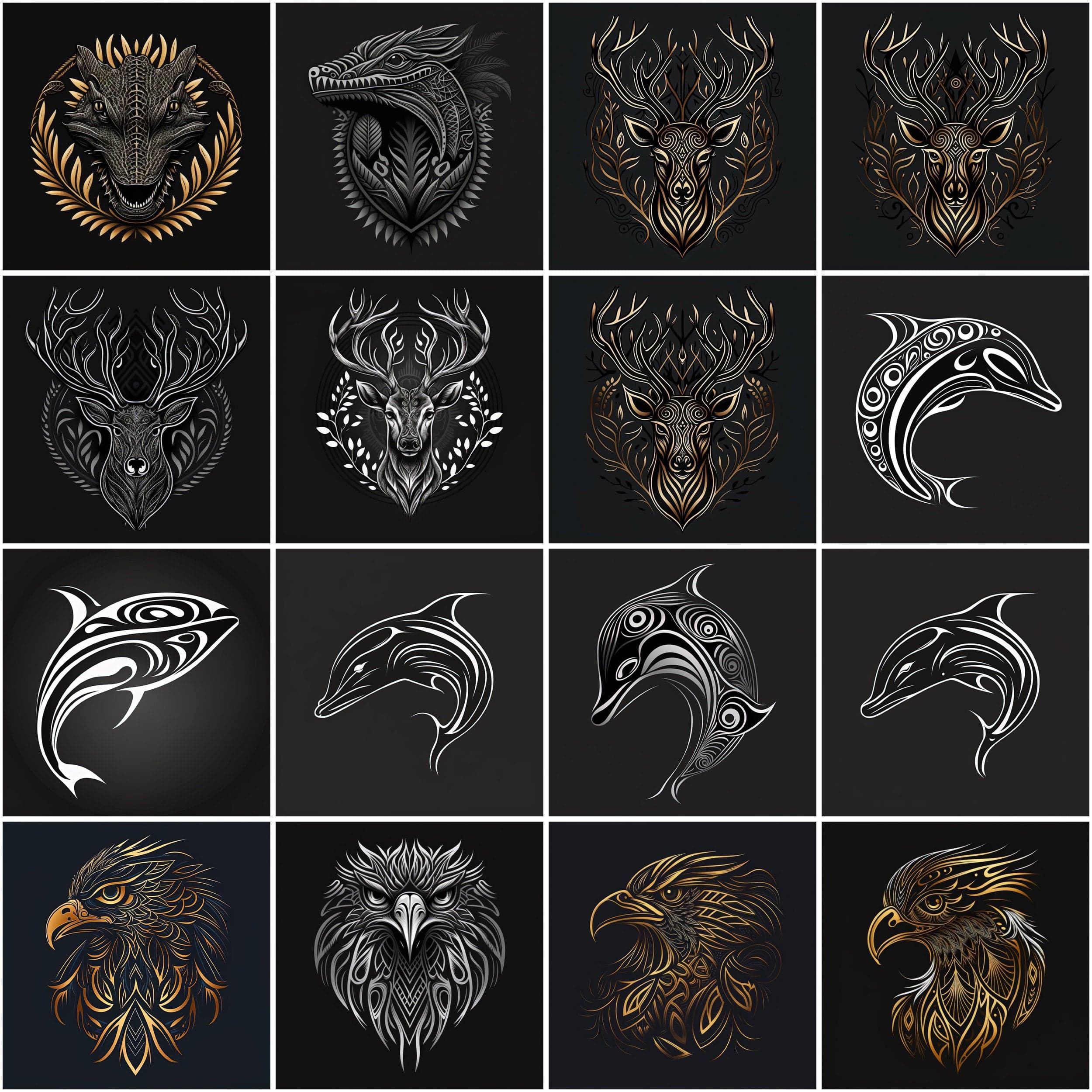 Bundle of 160 Tribal Animal Images in High Resolution PNG Format,Instant Digital Download for Scrapbooking, DIY Projects, and Commercial Use Digital Download Sumobundle