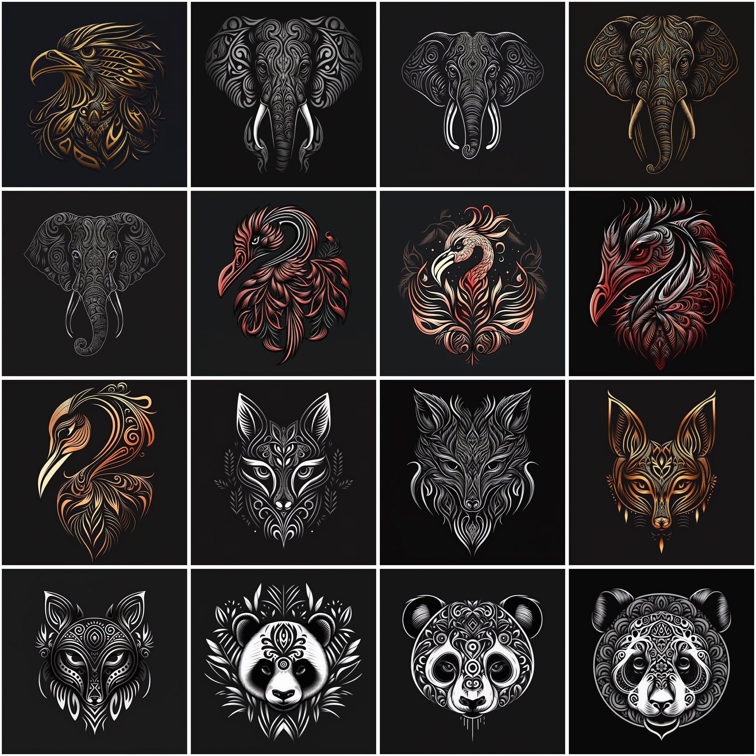 Bundle of 160 Tribal Animal Images in High Resolution PNG Format,Instant Digital Download for Scrapbooking, DIY Projects, and Commercial Use Digital Download Sumobundle