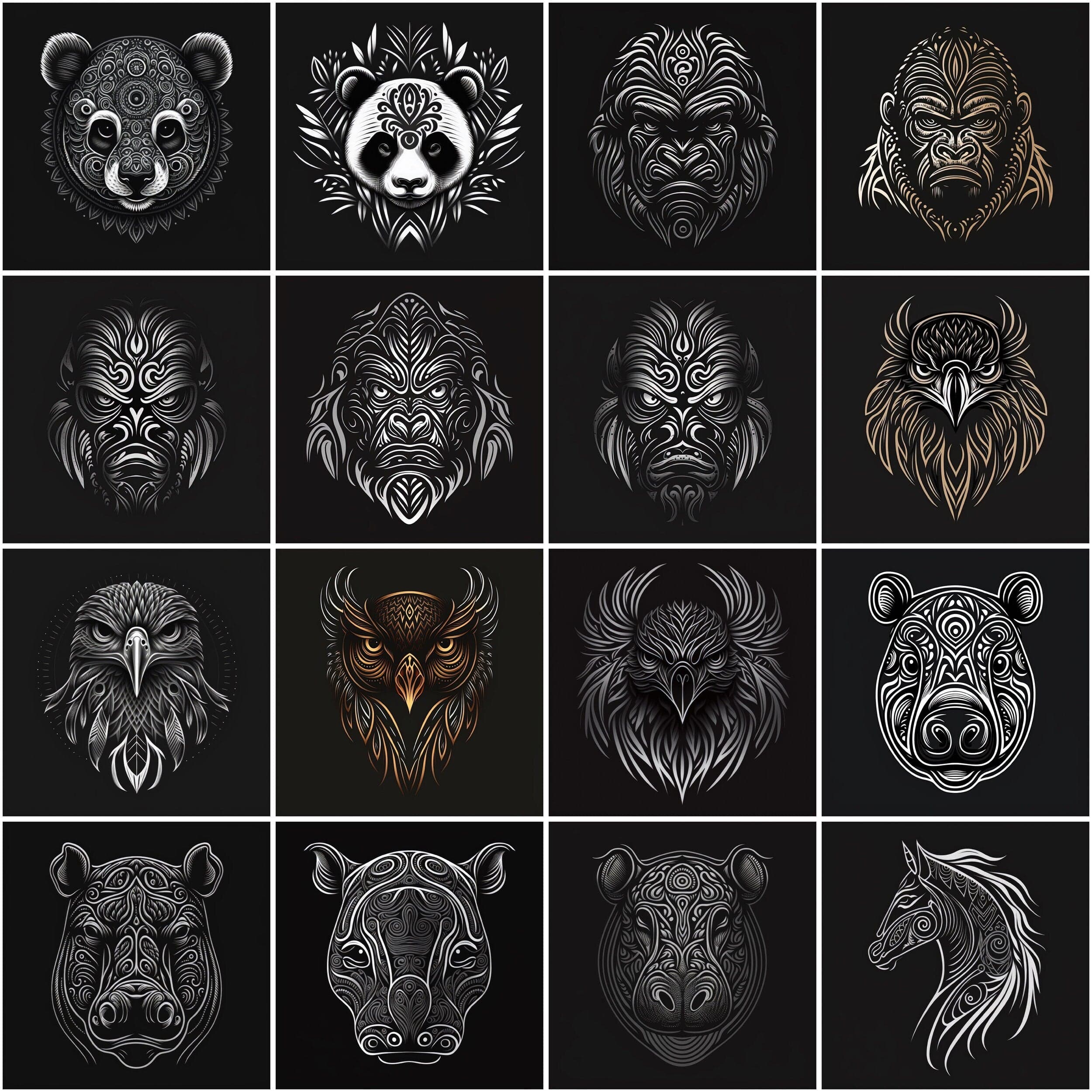 Bundle of 160 Tribal Animal Images in High Resolution PNG Format,Instant Digital Download for Scrapbooking, DIY Projects, and Commercial Use Digital Download Sumobundle