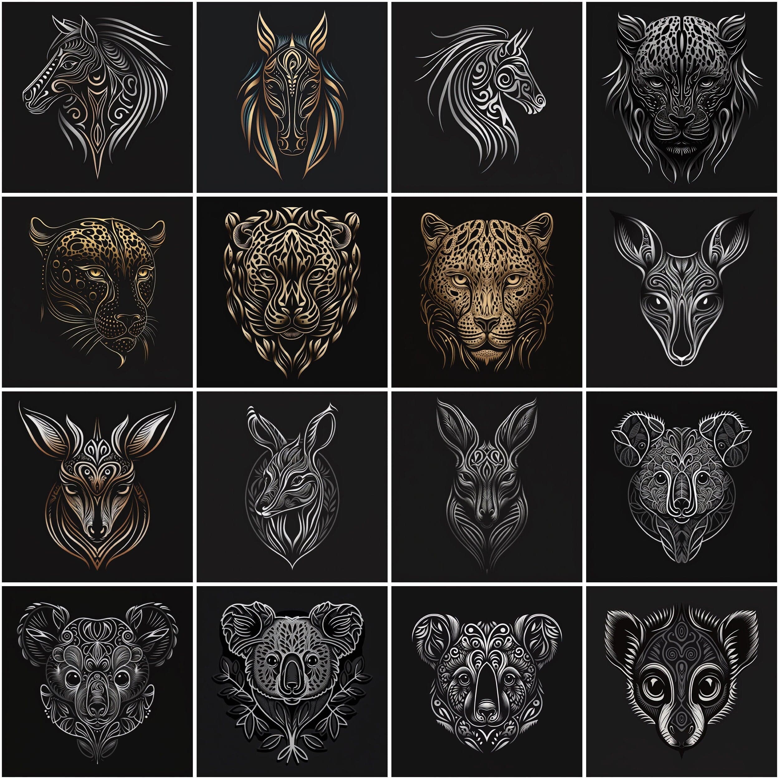 Bundle of 160 Tribal Animal Images in High Resolution PNG Format,Instant Digital Download for Scrapbooking, DIY Projects, and Commercial Use Digital Download Sumobundle