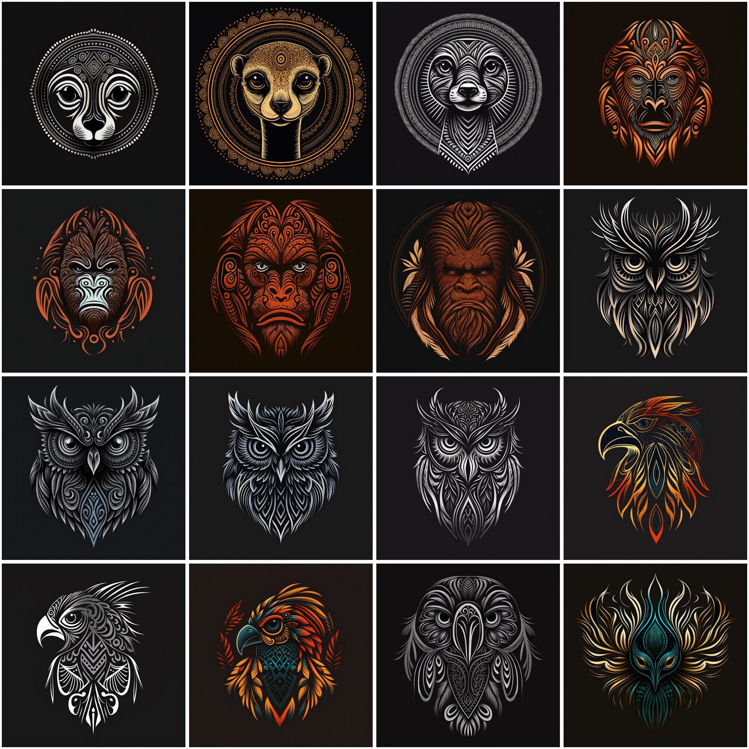 Bundle of 160 Tribal Animal Images in High Resolution PNG Format,Instant Digital Download for Scrapbooking, DIY Projects, and Commercial Use Digital Download Sumobundle