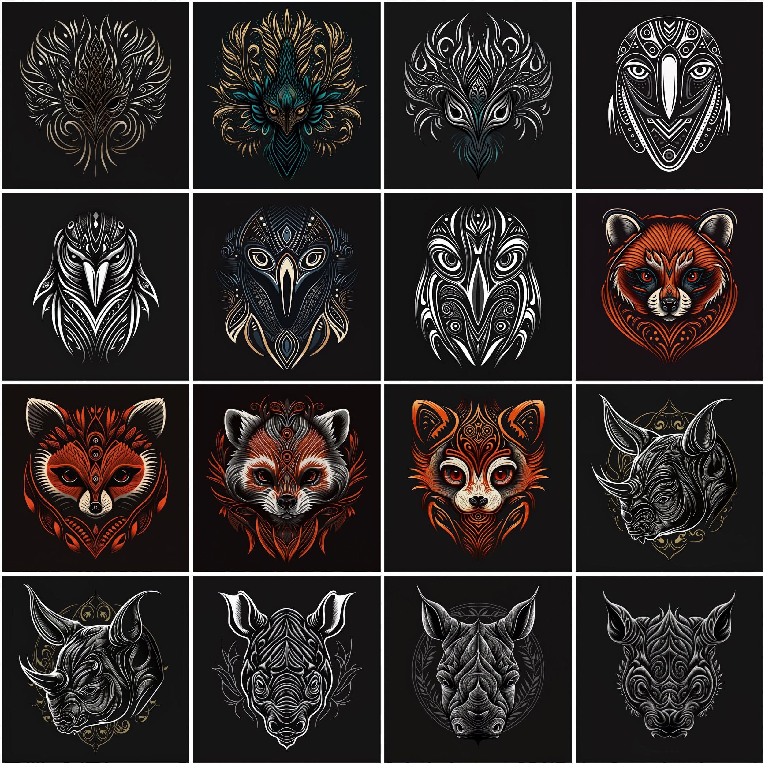 Bundle of 160 Tribal Animal Images in High Resolution PNG Format,Instant Digital Download for Scrapbooking, DIY Projects, and Commercial Use Digital Download Sumobundle