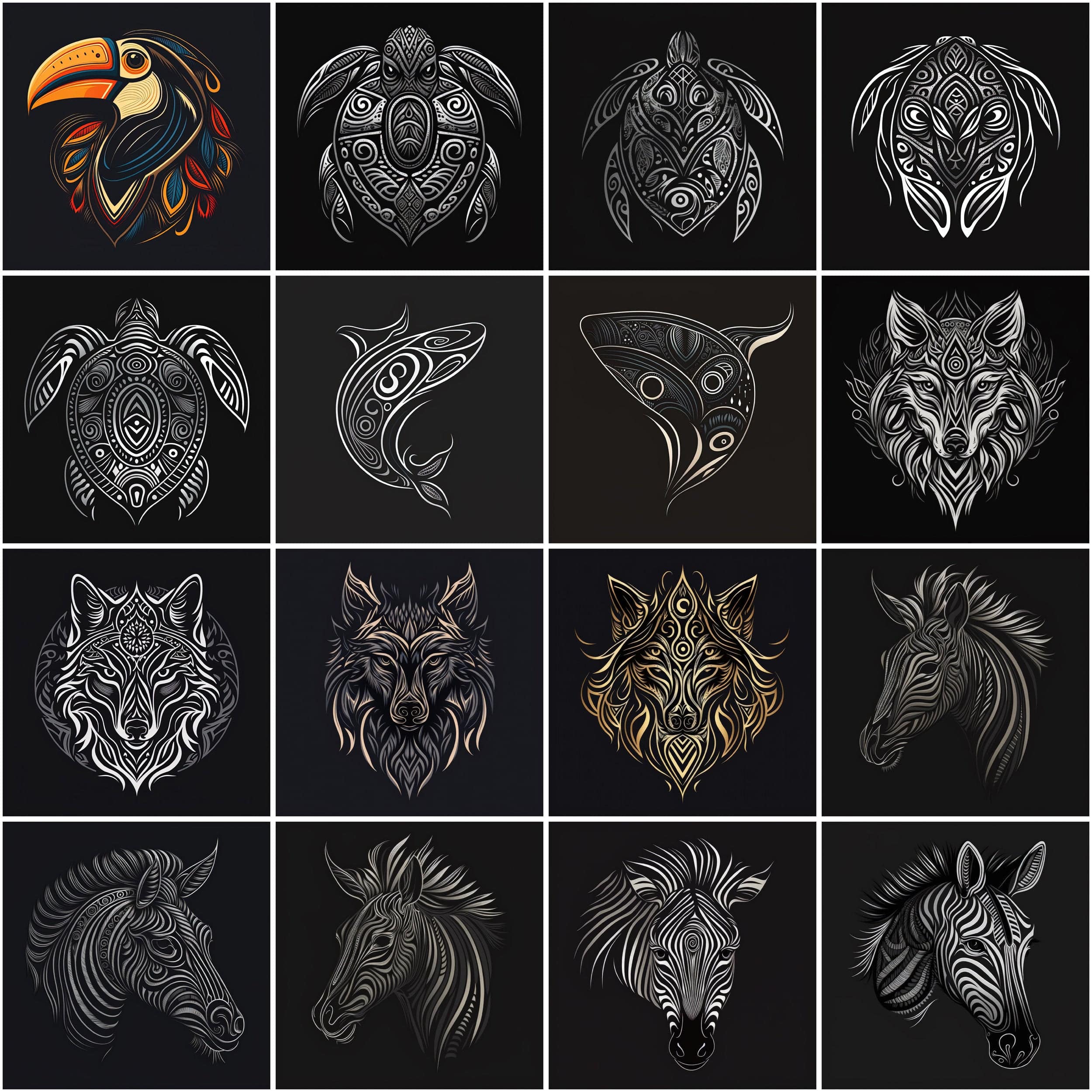 Bundle of 160 Tribal Animal Images in High Resolution PNG Format,Instant Digital Download for Scrapbooking, DIY Projects, and Commercial Use Digital Download Sumobundle