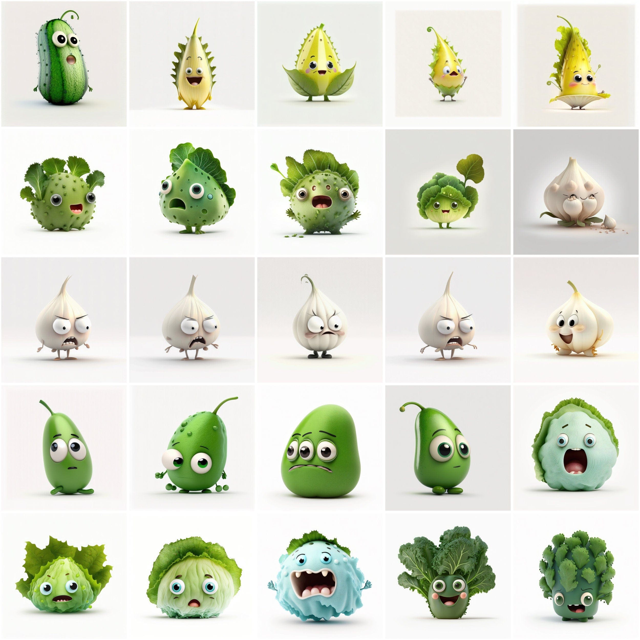 Bundle of 200+ Funny Vegetable Images with No Background and Shadow Background, Humorous Vegetable Images - Perfect for Posters, Stickers Digital Download Sumobundle