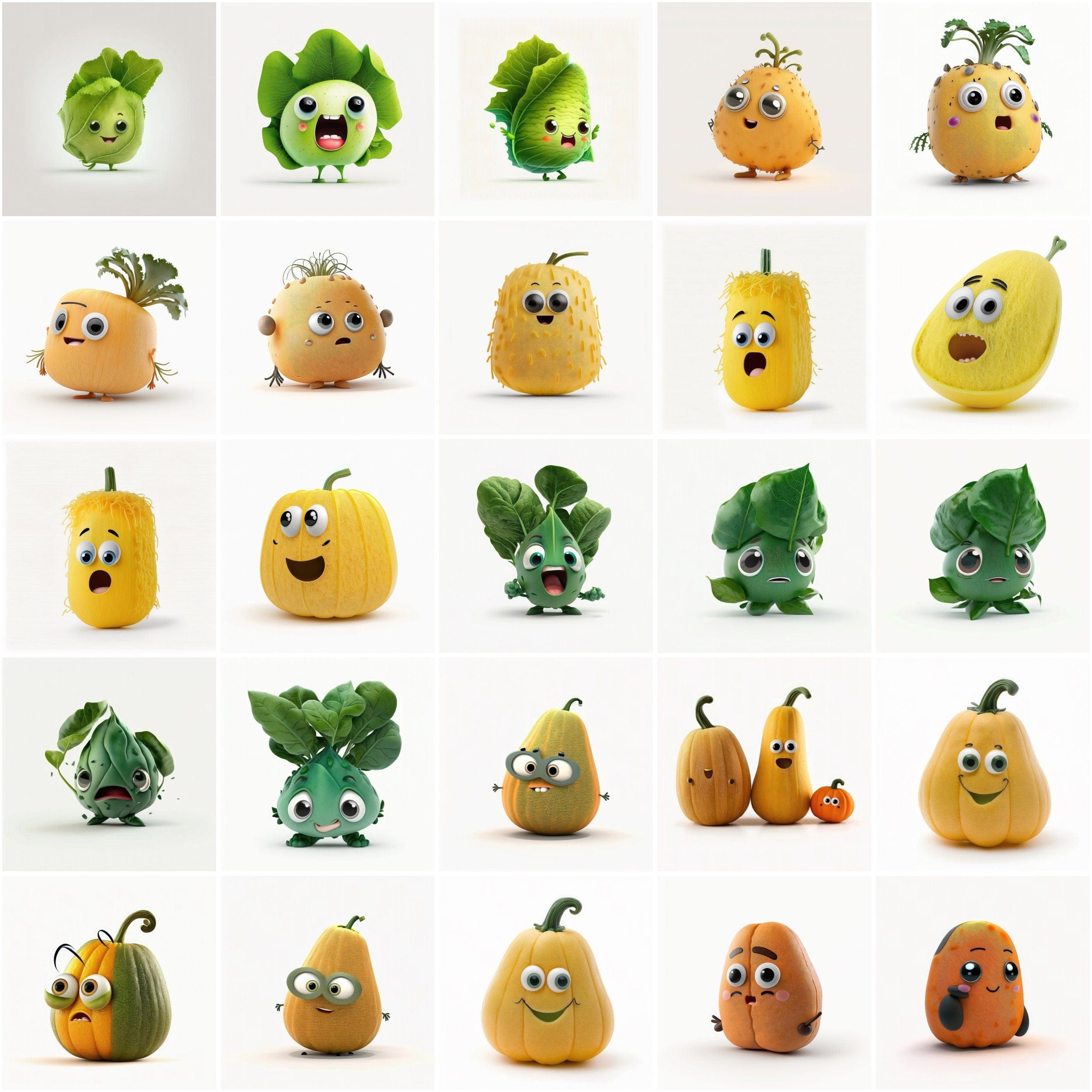 Bundle of 200+ Funny Vegetable Images with No Background and Shadow Background, Humorous Vegetable Images - Perfect for Posters, Stickers Digital Download Sumobundle