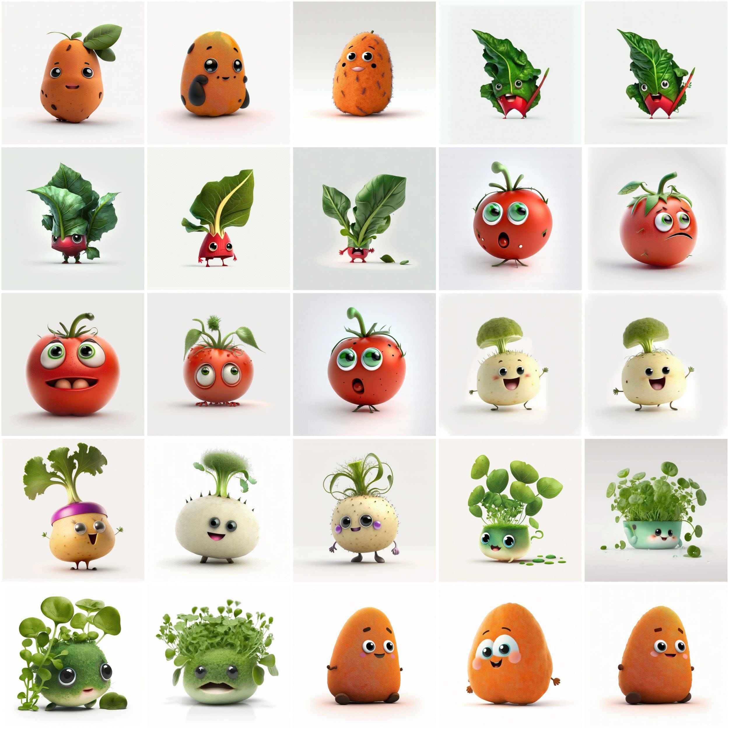 Bundle of 200+ Funny Vegetable Images with No Background and Shadow Background, Humorous Vegetable Images - Perfect for Posters, Stickers Digital Download Sumobundle