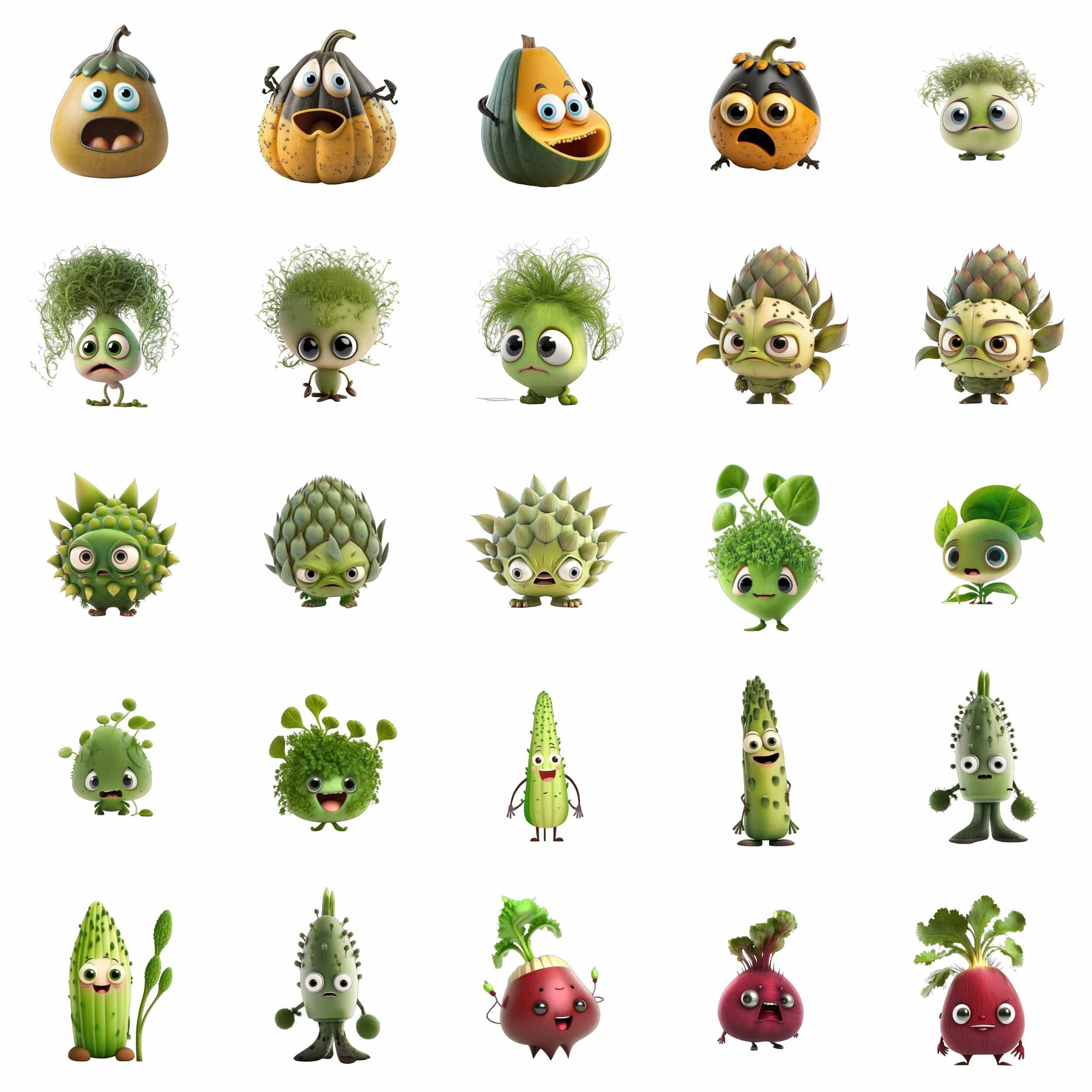 Bundle of 200+ Funny Vegetable Images with No Background and Shadow Background, Humorous Vegetable Images - Perfect for Posters, Stickers Digital Download Sumobundle