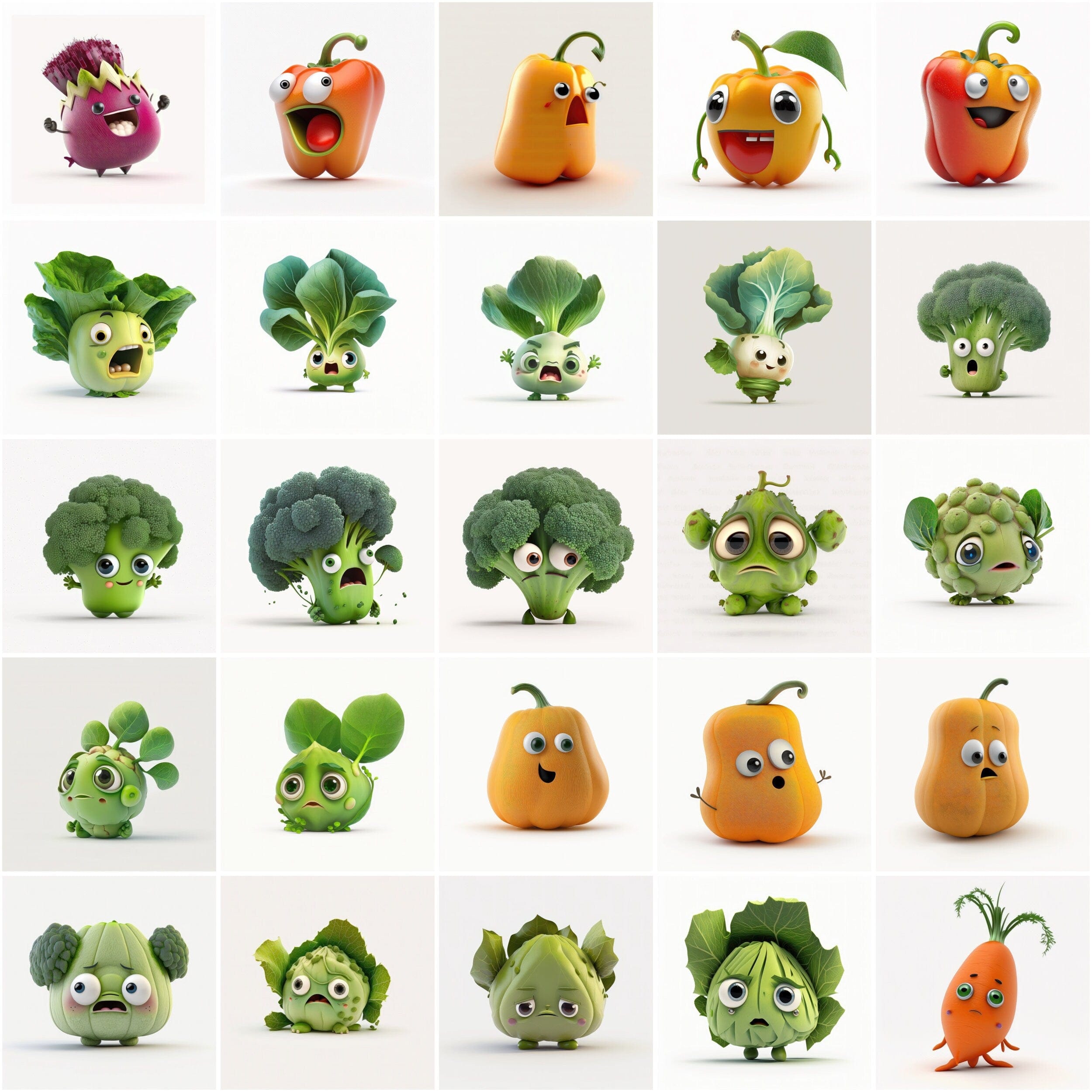 Bundle of 200+ Funny Vegetable Images with No Background and Shadow Background, Humorous Vegetable Images - Perfect for Posters, Stickers Digital Download Sumobundle