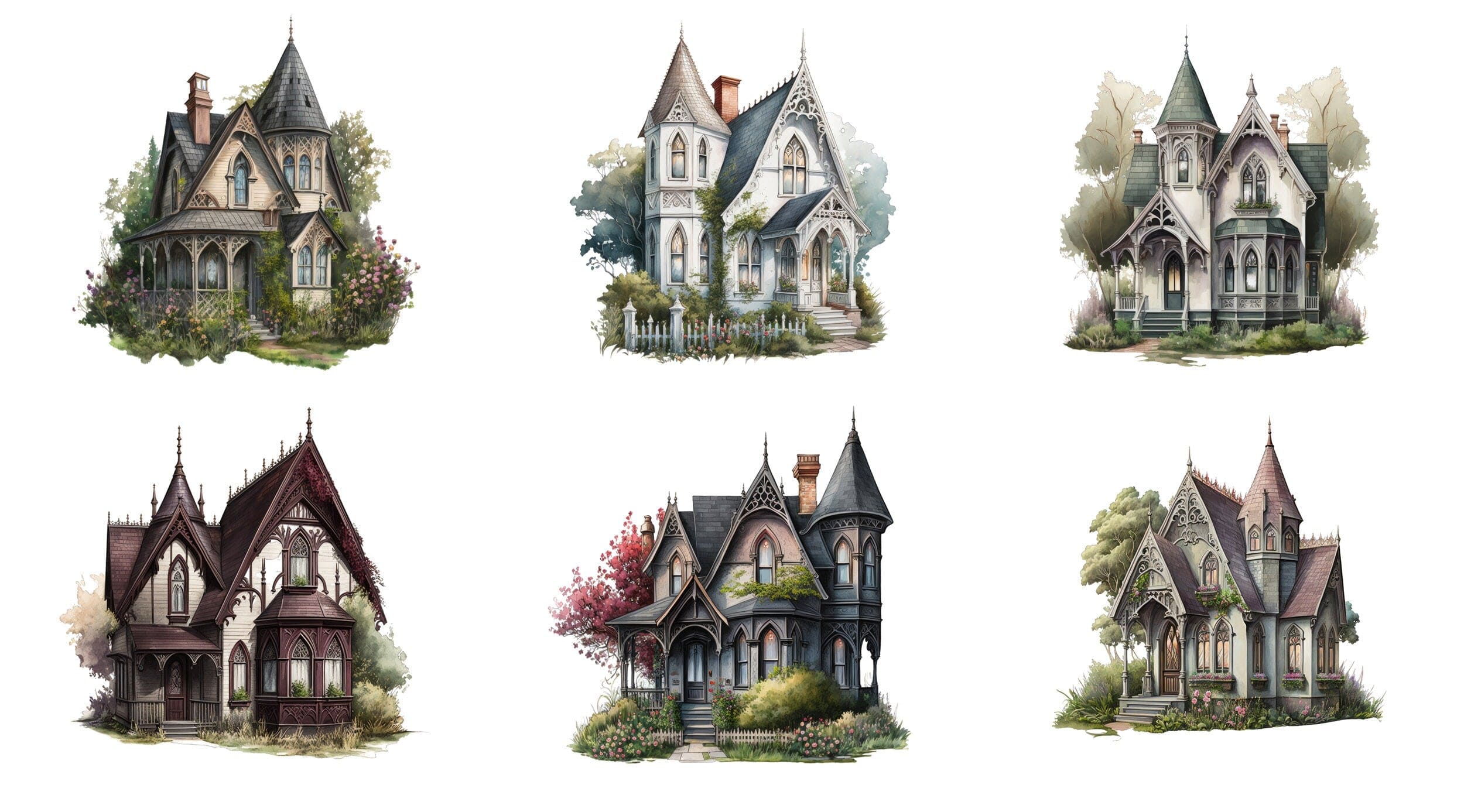 Bundle of 69 Gothic Houses and Cottages - Transparent Digital Images - Vintage-Inspired, Darkly Romantic PNG Clipart Collection for Crafting Digital Download Sumobundle