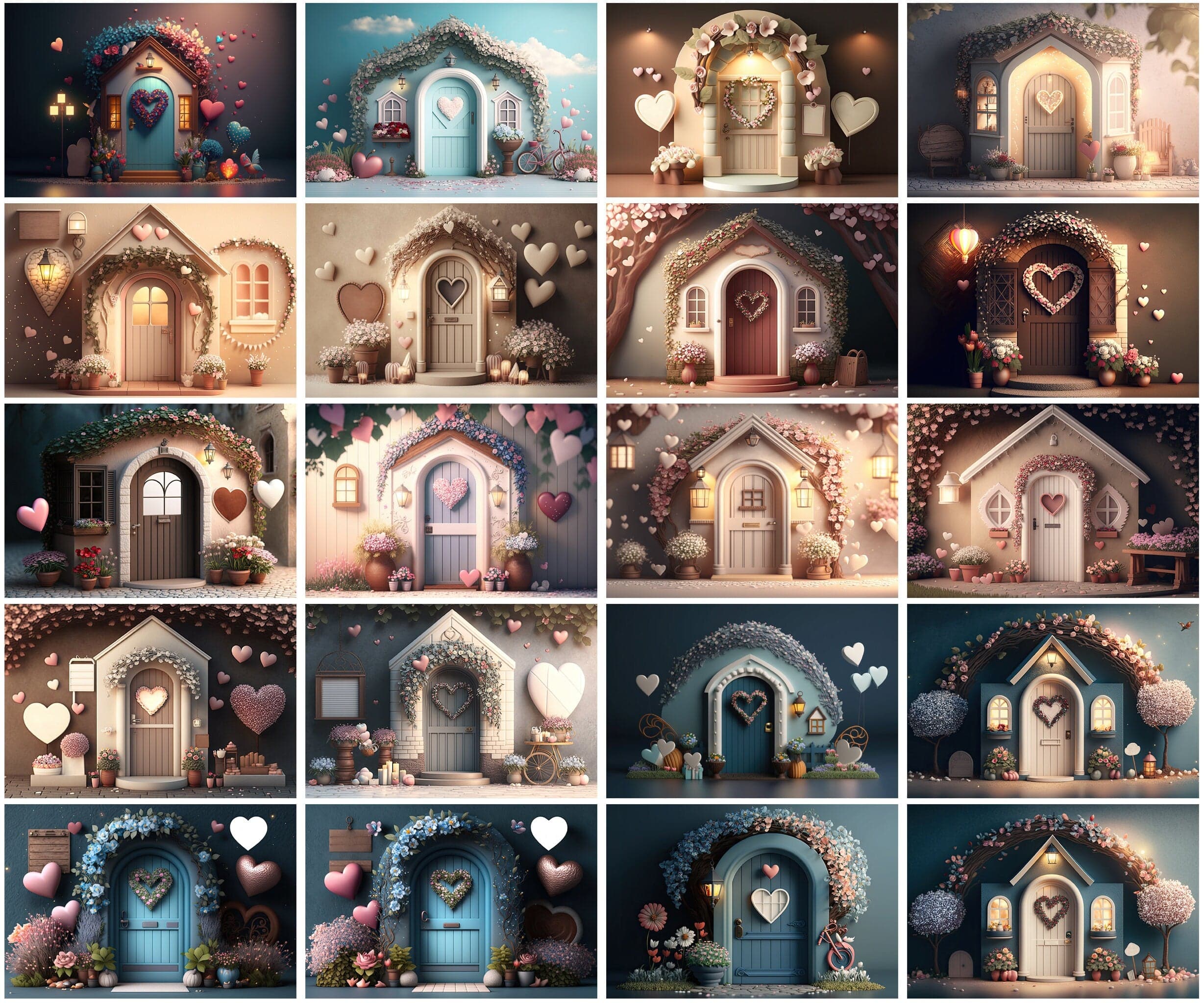 Charming Background Images for Your Valentine's Day Projects, Small Houses & Barn Doors Backgrounds for Valentine's Day, Love Backgrounds Digital Download Sumobundle