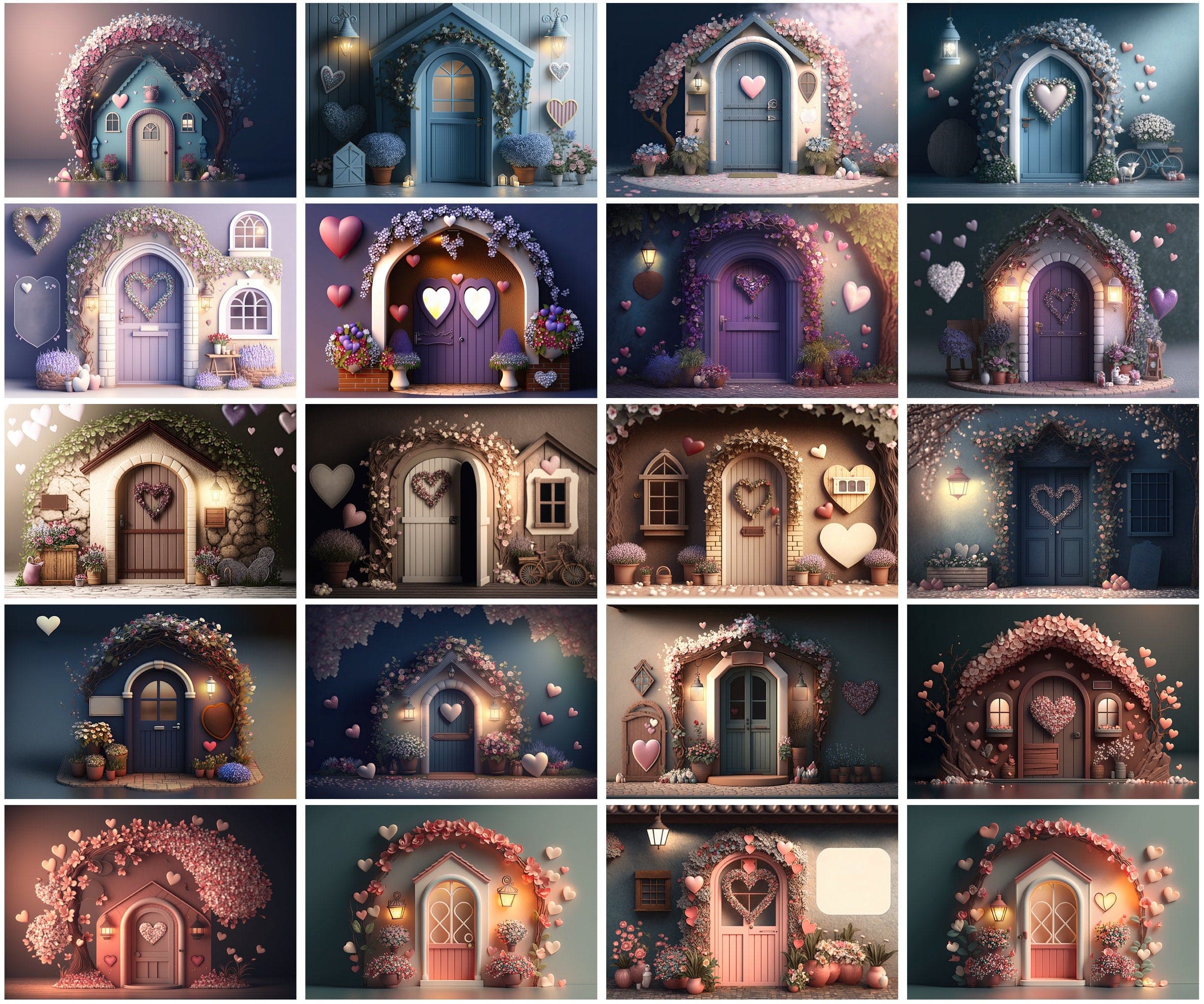 Charming Background Images for Your Valentine's Day Projects, Small Houses & Barn Doors Backgrounds for Valentine's Day, Love Backgrounds Digital Download Sumobundle