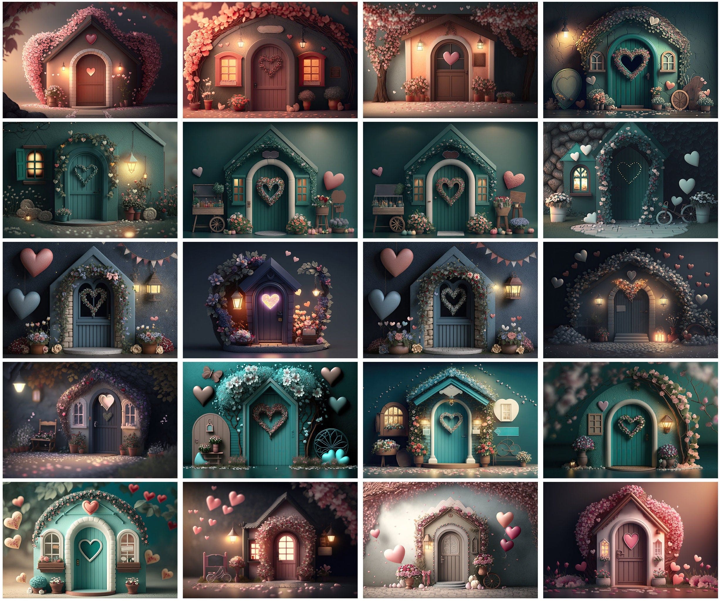 Charming Background Images for Your Valentine's Day Projects, Small Houses & Barn Doors Backgrounds for Valentine's Day, Love Backgrounds Digital Download Sumobundle