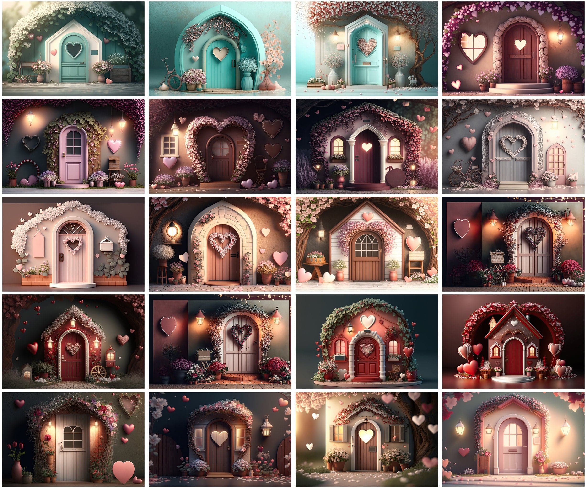 Charming Background Images for Your Valentine's Day Projects, Small Houses & Barn Doors Backgrounds for Valentine's Day, Love Backgrounds Digital Download Sumobundle