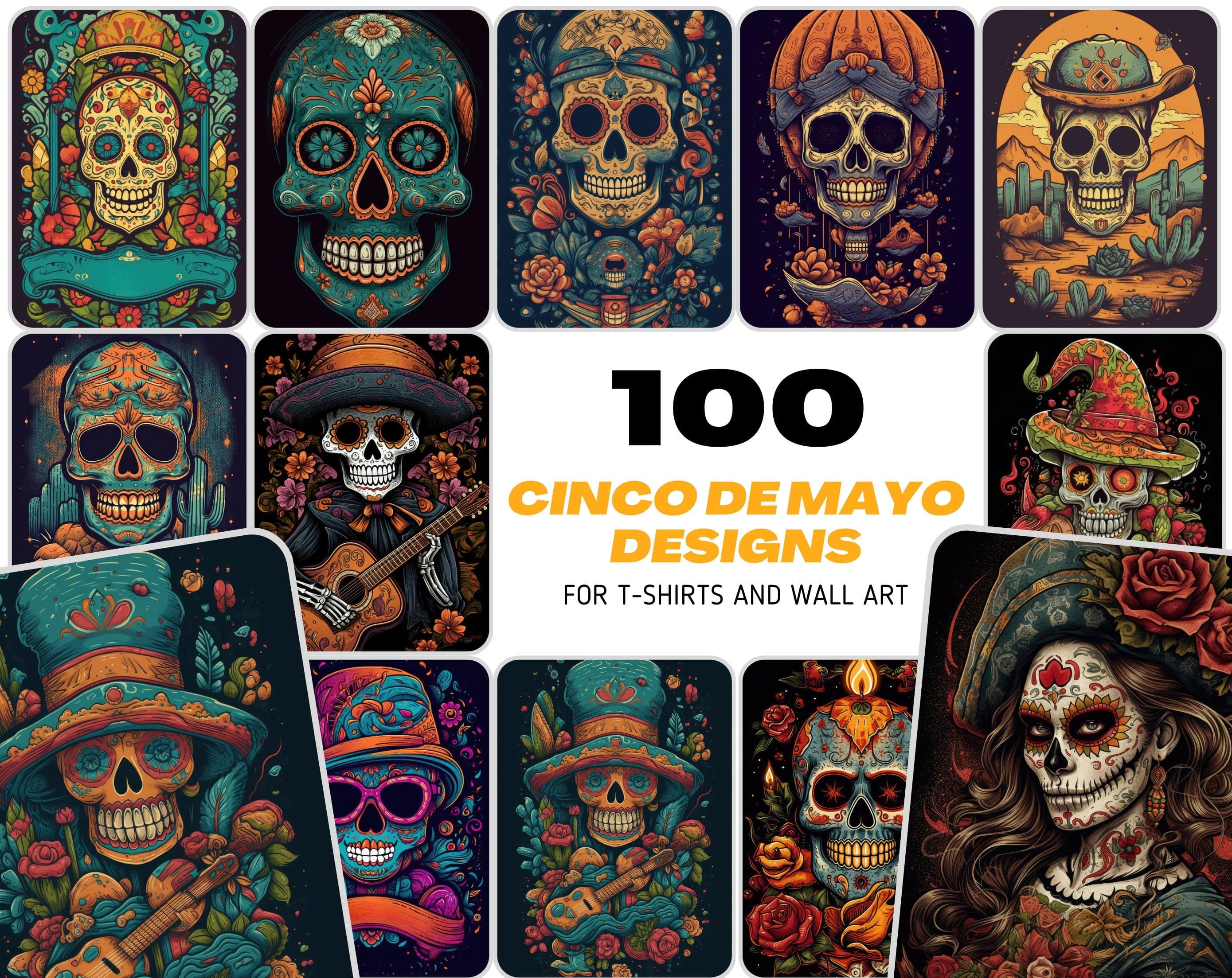 Cinco de Mayo Floral T-Shirt Designs Bundle - 100 Unique, High-Quality Images for Custom Shirts, Parties & Celebrations Digital Download Sumobundle
