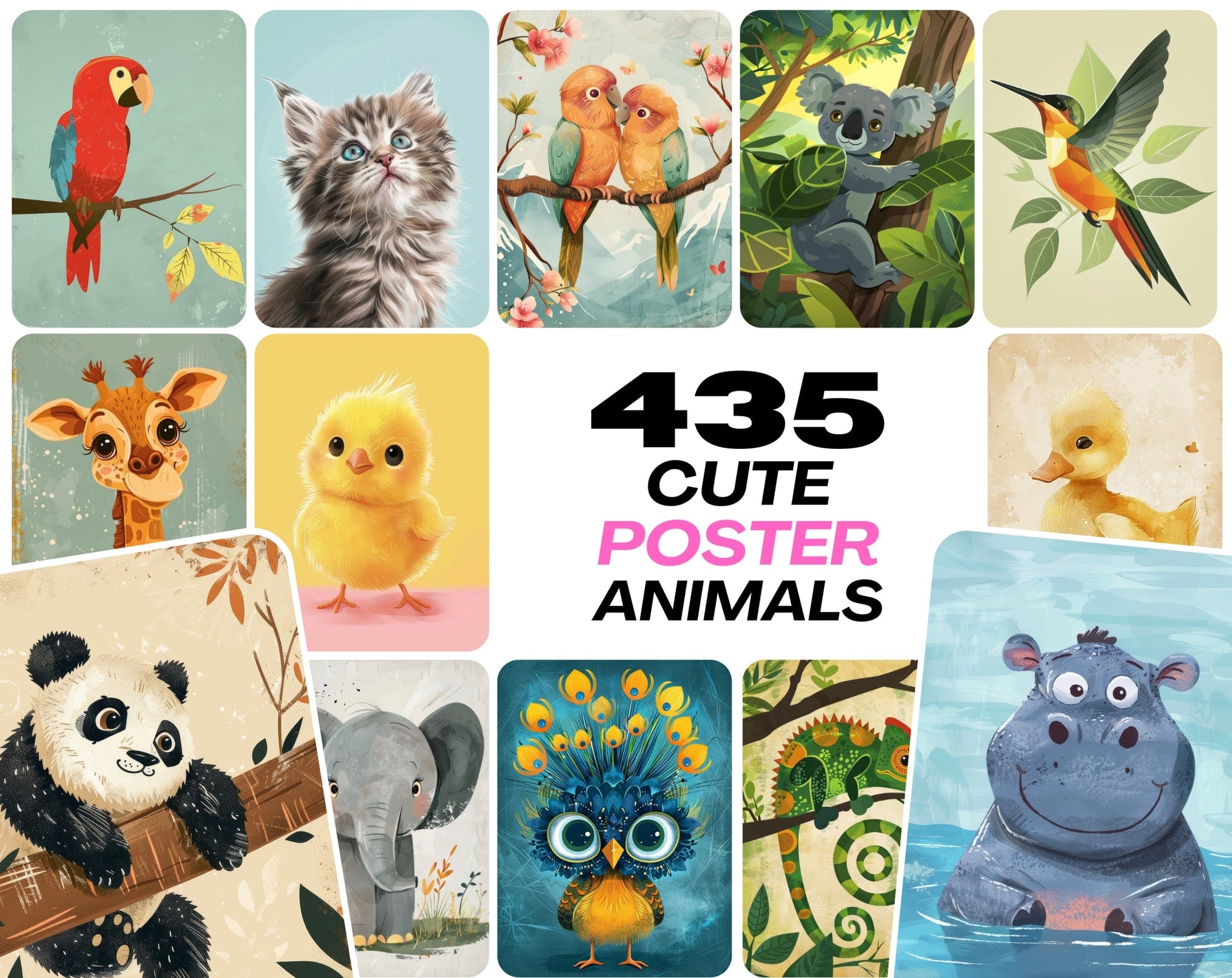 Colorful Animal Nursery Wall Art Prints - Commercial License Included Digital Download Sumobundle