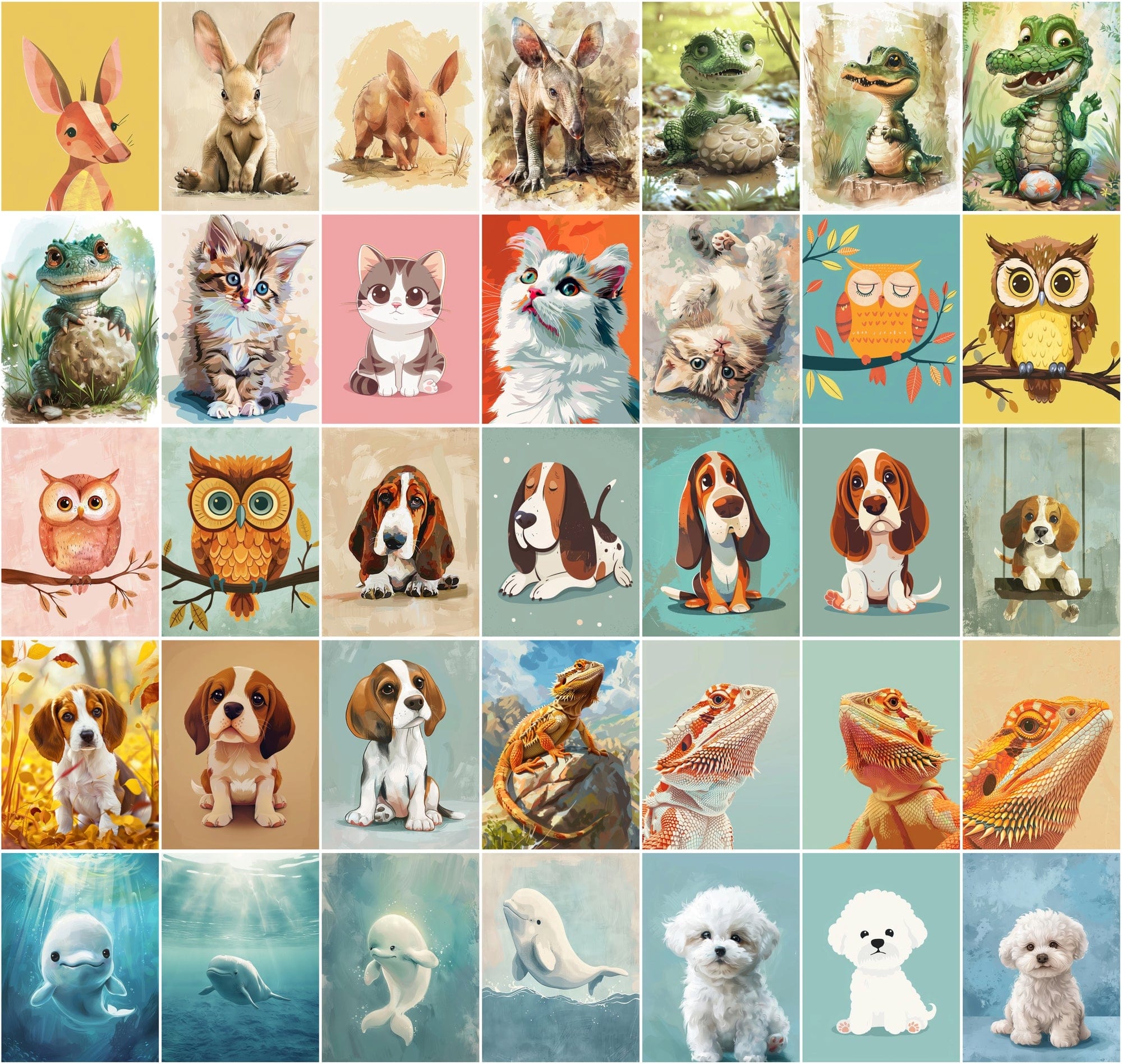 Colorful Animal Nursery Wall Art Prints - Commercial License Included Digital Download Sumobundle
