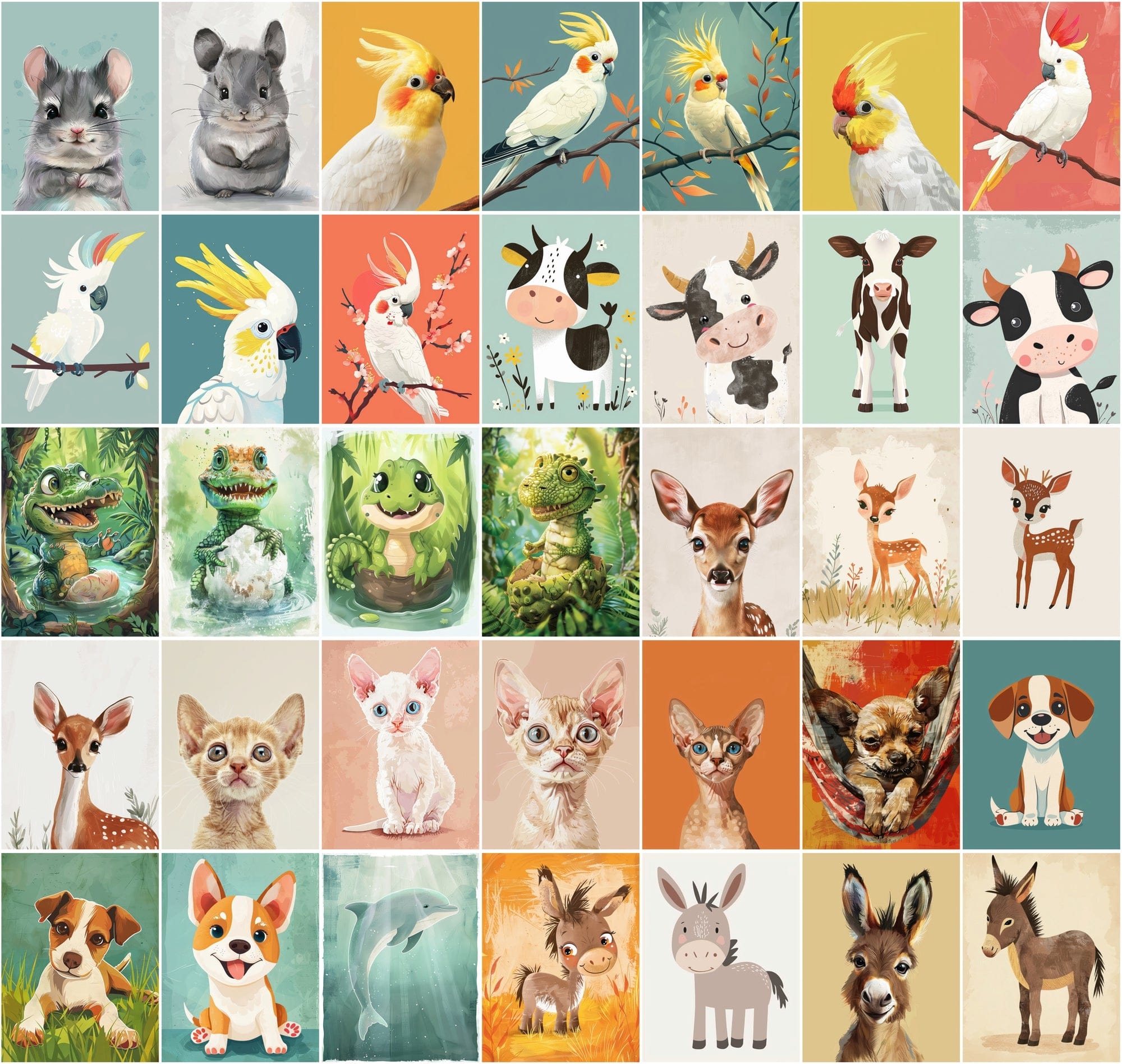 Colorful Animal Nursery Wall Art Prints - Commercial License Included Digital Download Sumobundle