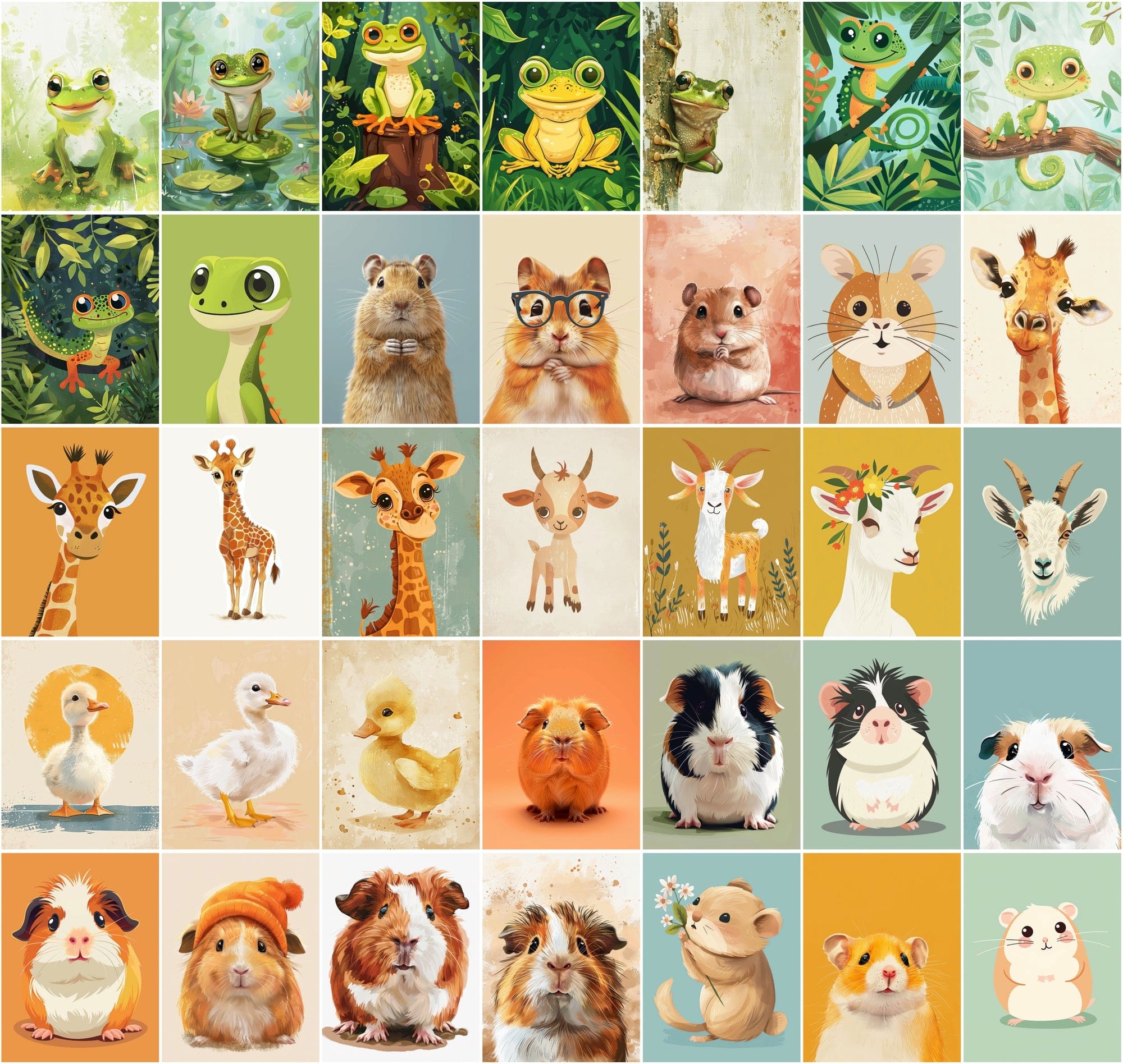 Colorful Animal Nursery Wall Art Prints - Commercial License Included Digital Download Sumobundle
