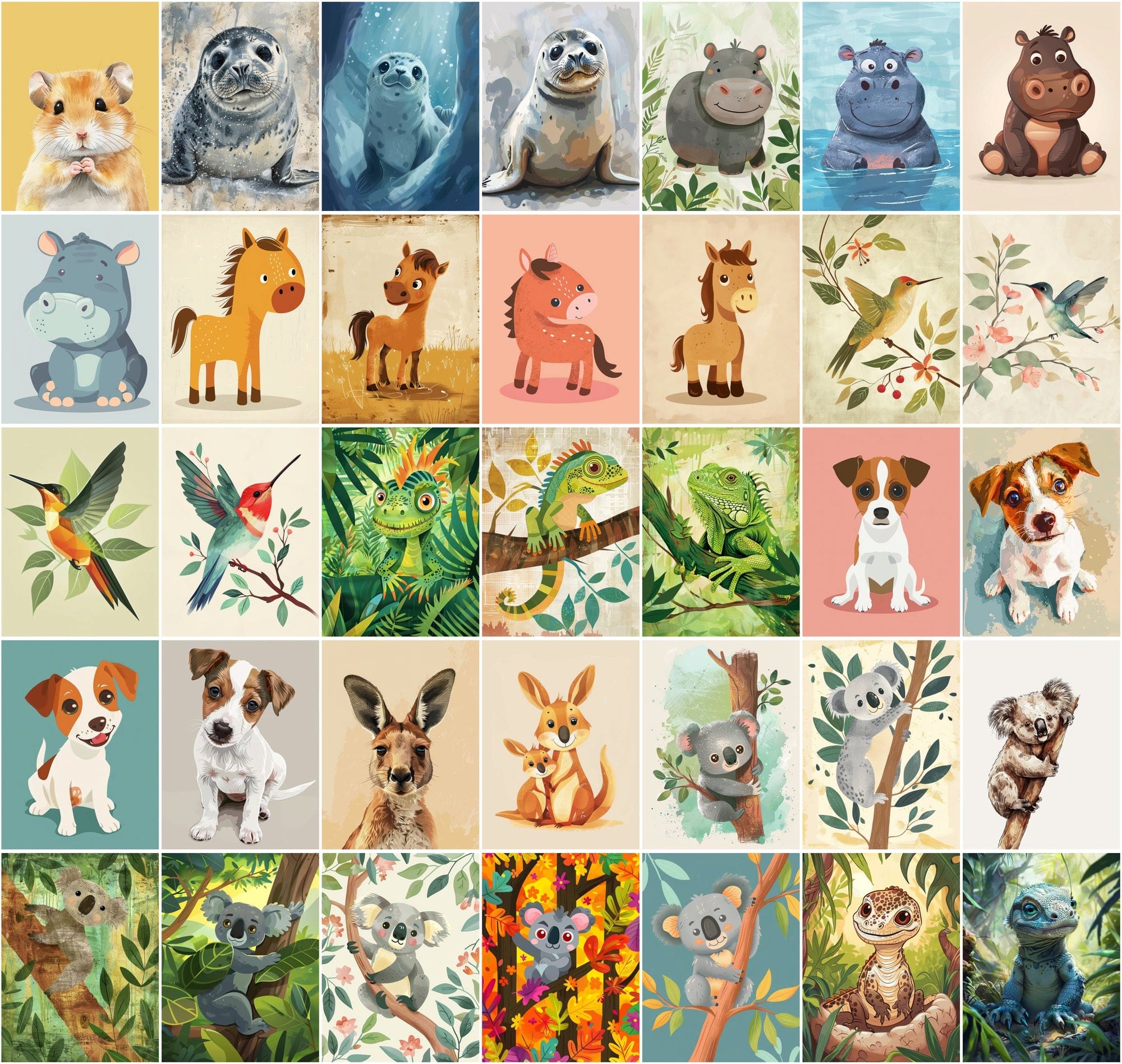 Colorful Animal Nursery Wall Art Prints - Commercial License Included Digital Download Sumobundle