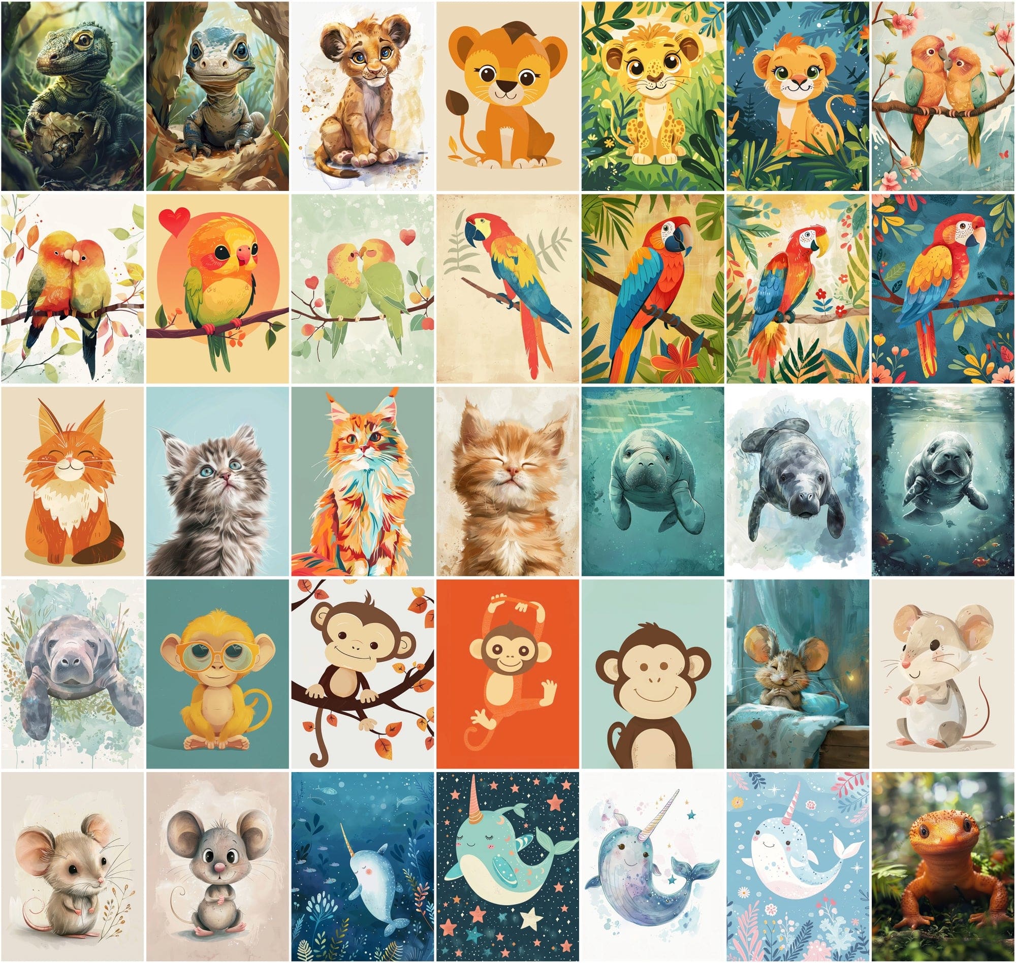 Colorful Animal Nursery Wall Art Prints - Commercial License Included Digital Download Sumobundle