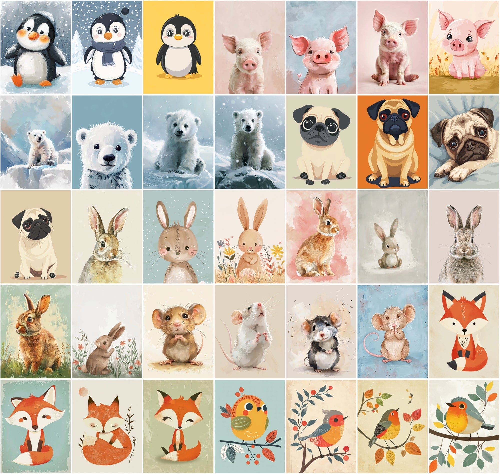 Colorful Animal Nursery Wall Art Prints - Commercial License Included Digital Download Sumobundle