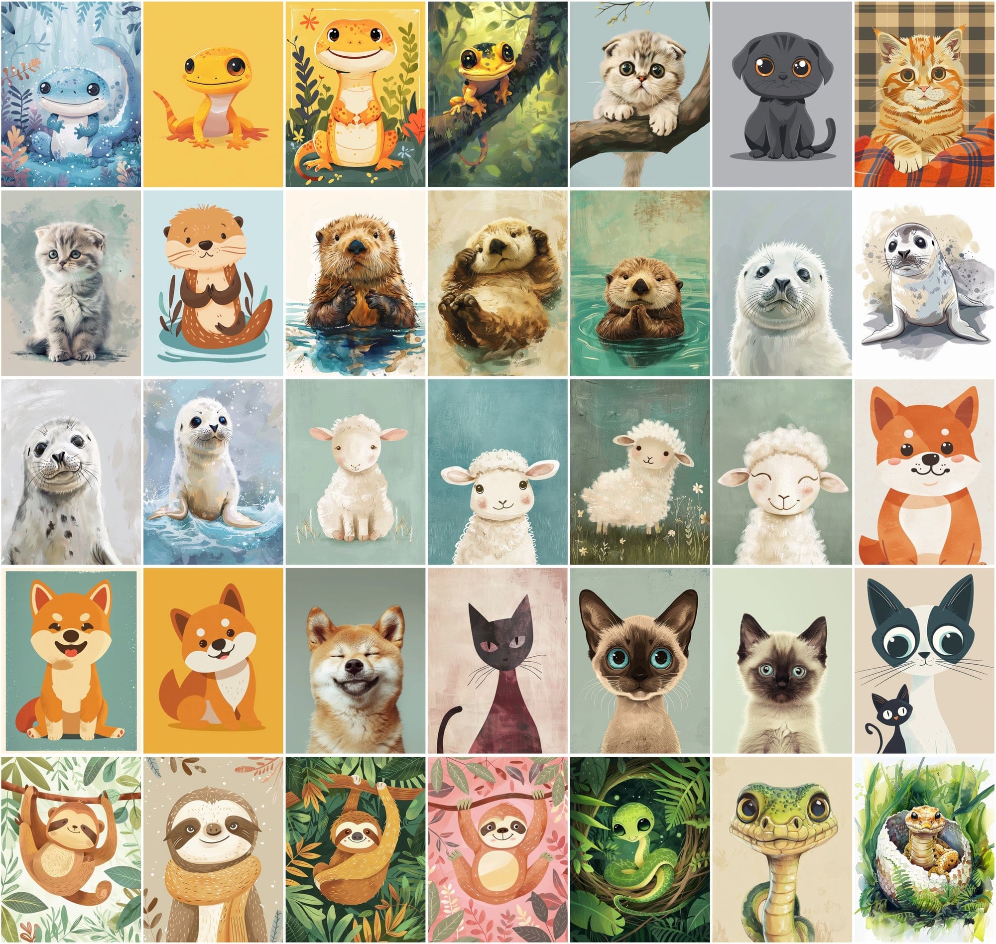 Colorful Animal Nursery Wall Art Prints - Commercial License Included Digital Download Sumobundle