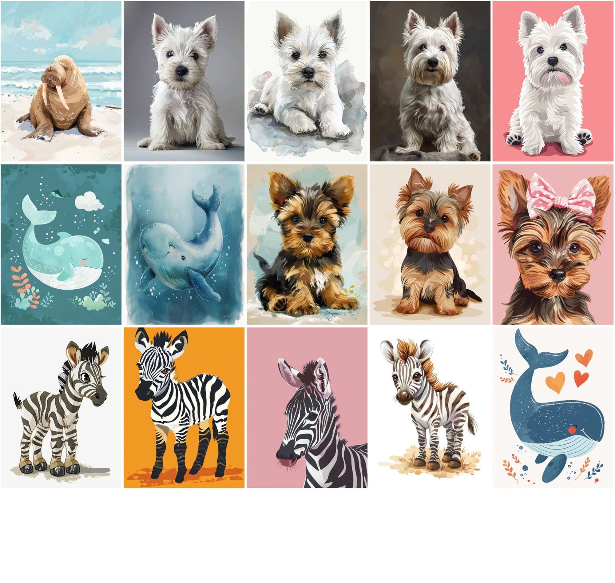 Colorful Animal Nursery Wall Art Prints - Commercial License Included Digital Download Sumobundle