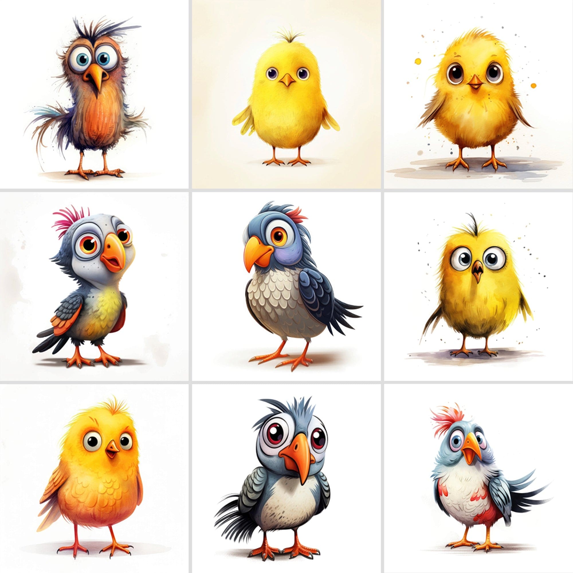 Colorful Birds with Big Eyes: 590 JPG & PNG Images – Funny Look Digital Download Sumobundle