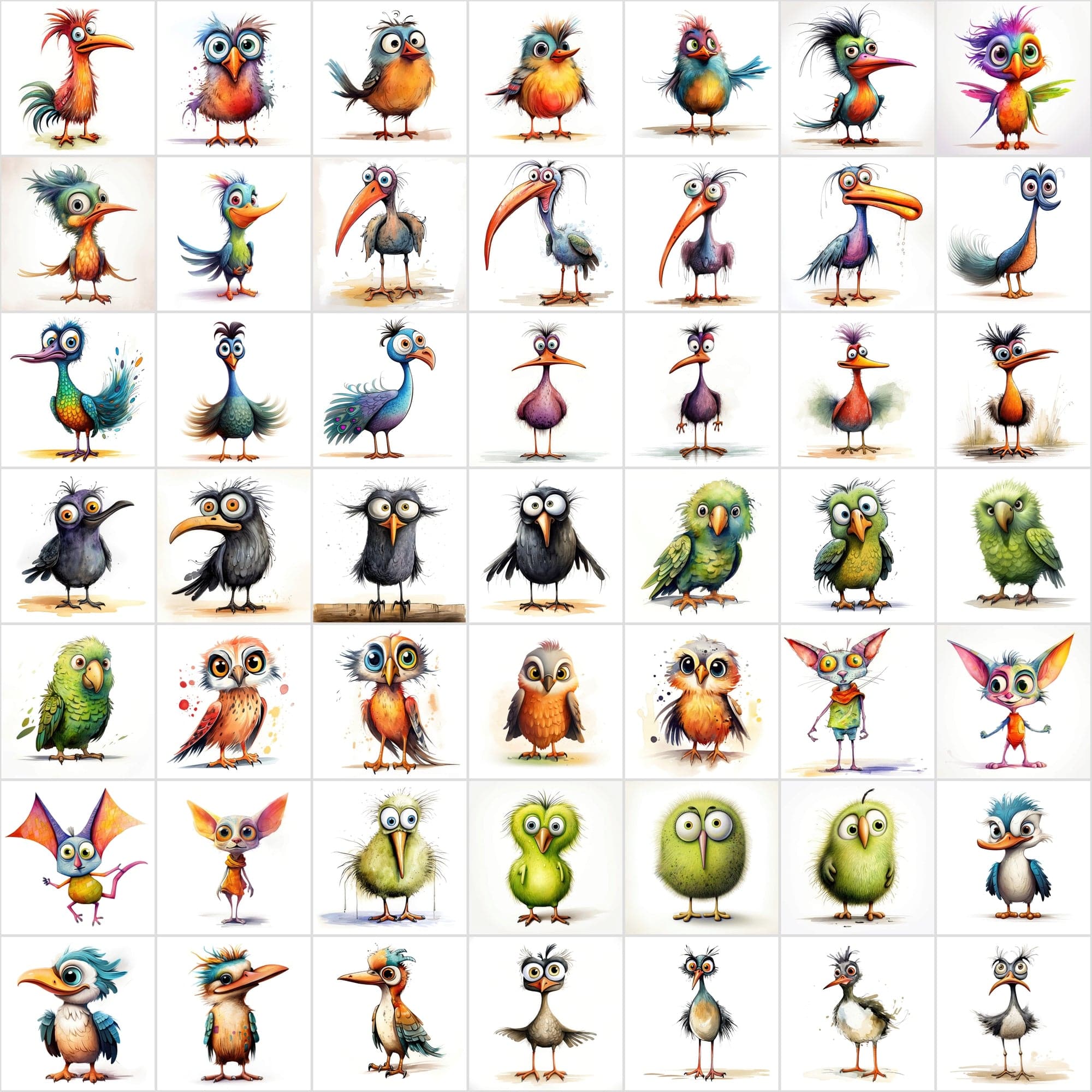 Colorful Birds with Big Eyes: 590 JPG & PNG Images – Funny Look Digital Download Sumobundle