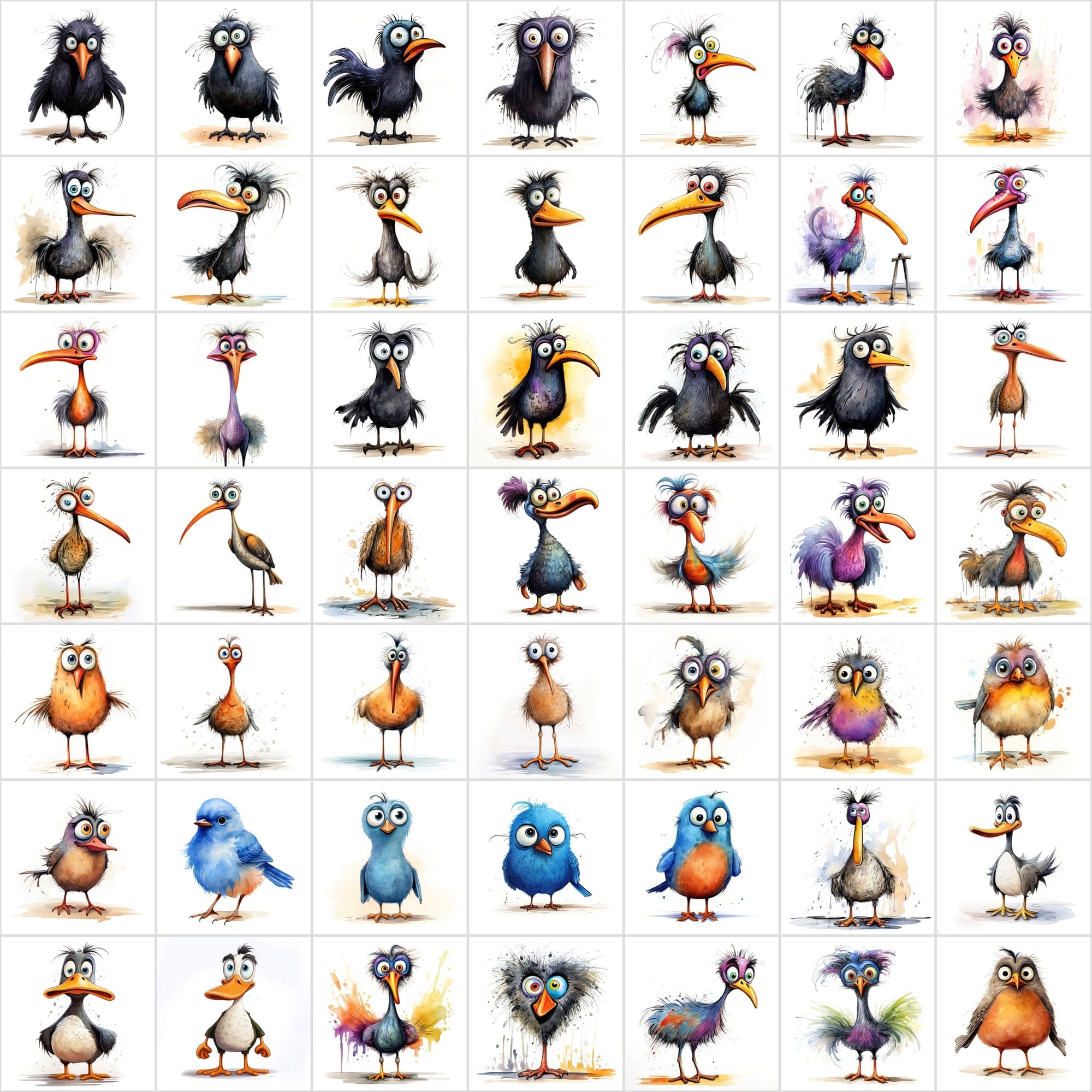 Colorful Birds with Big Eyes: 590 JPG & PNG Images – Funny Look Digital Download Sumobundle