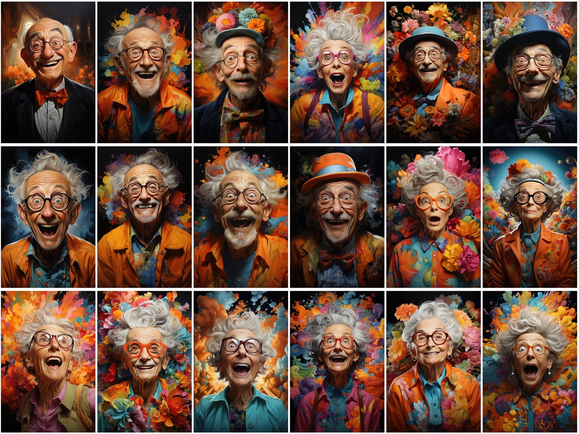 Colorful Old Men & Women Caricature Collection Digital Download Sumobundle