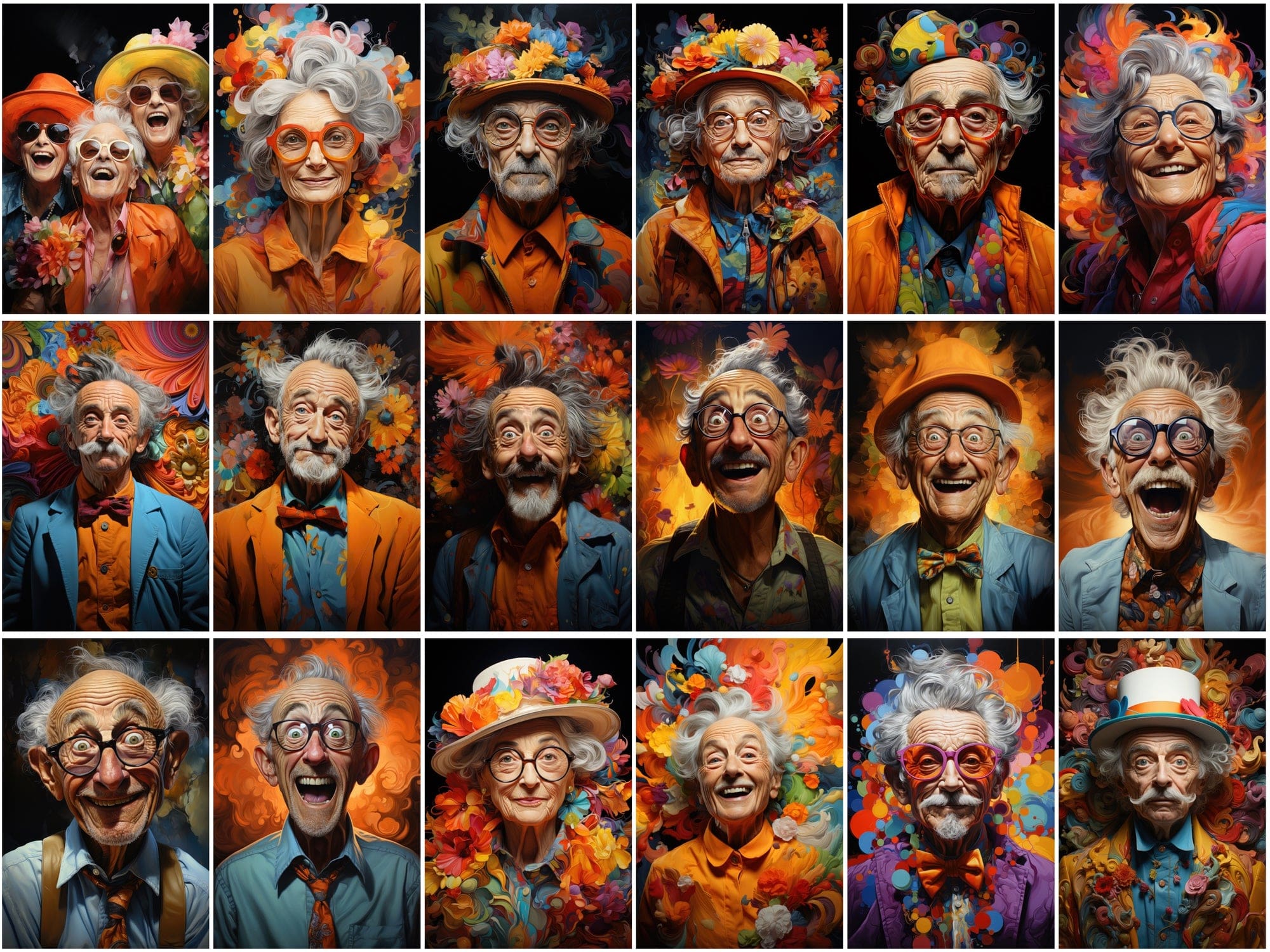 Colorful Old Men & Women Caricature Collection Digital Download Sumobundle