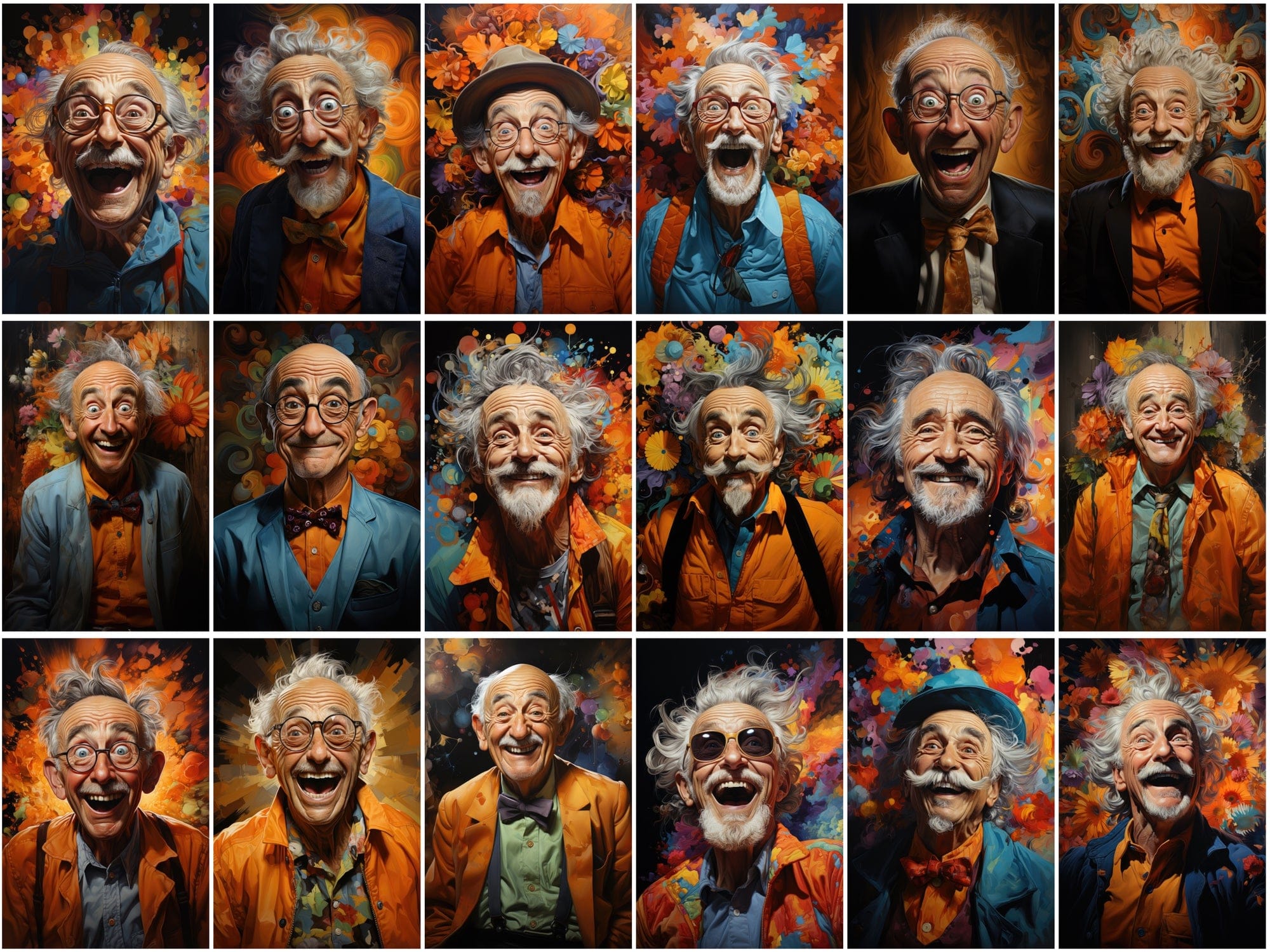 Colorful Old Men & Women Caricature Collection Digital Download Sumobundle