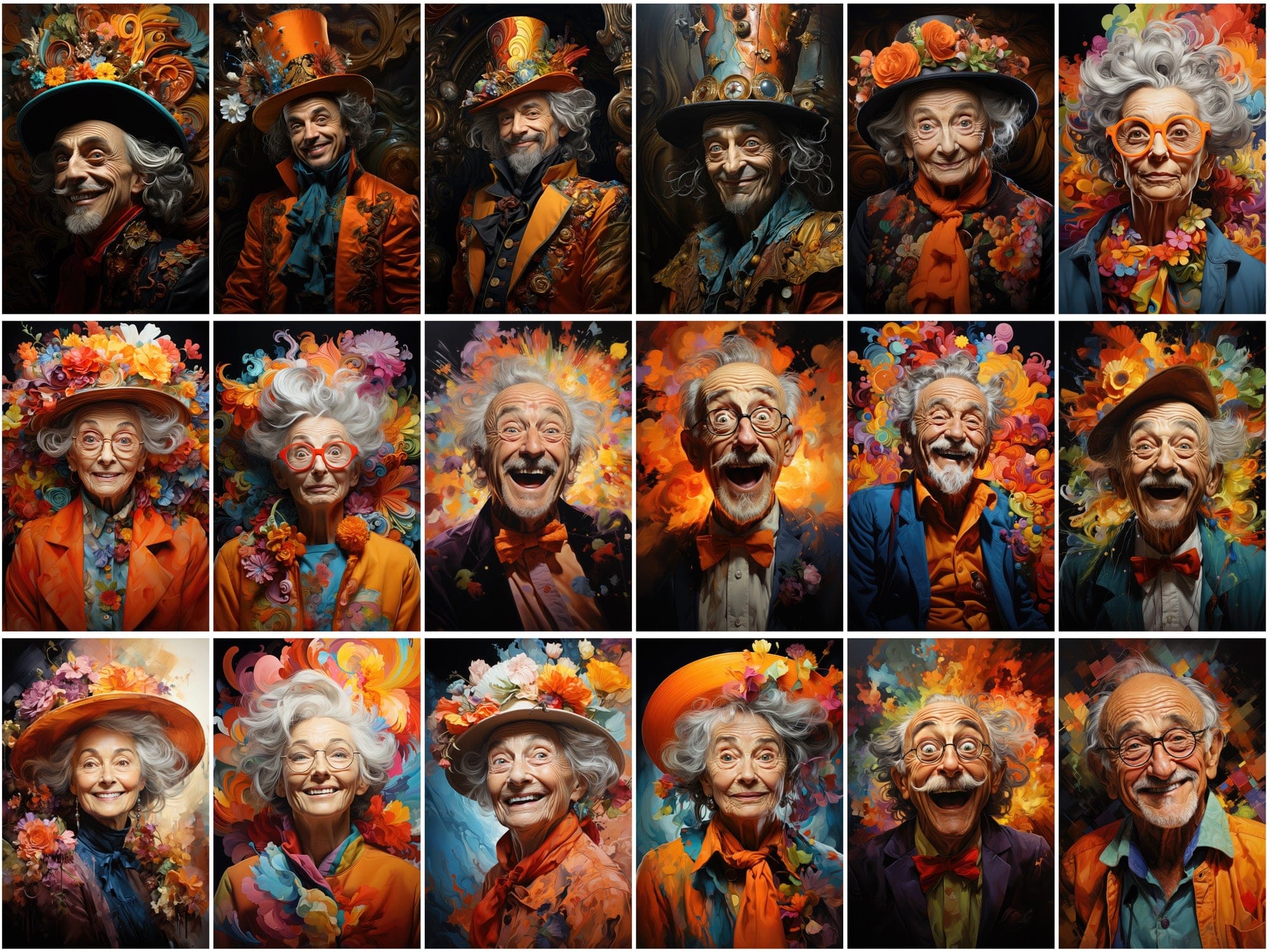 Colorful Old Men & Women Caricature Collection Digital Download Sumobundle