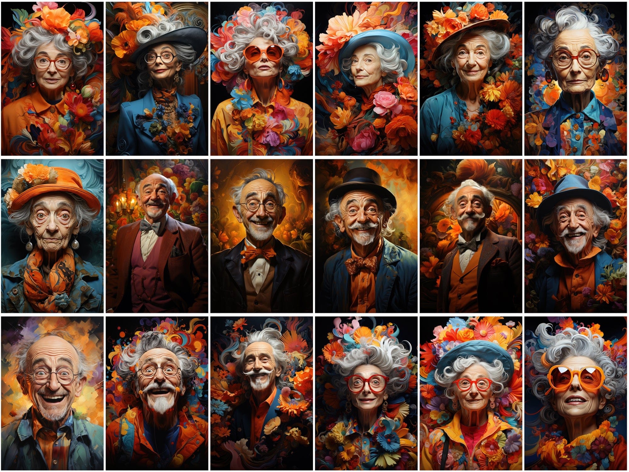 Colorful Old Men & Women Caricature Collection Digital Download Sumobundle
