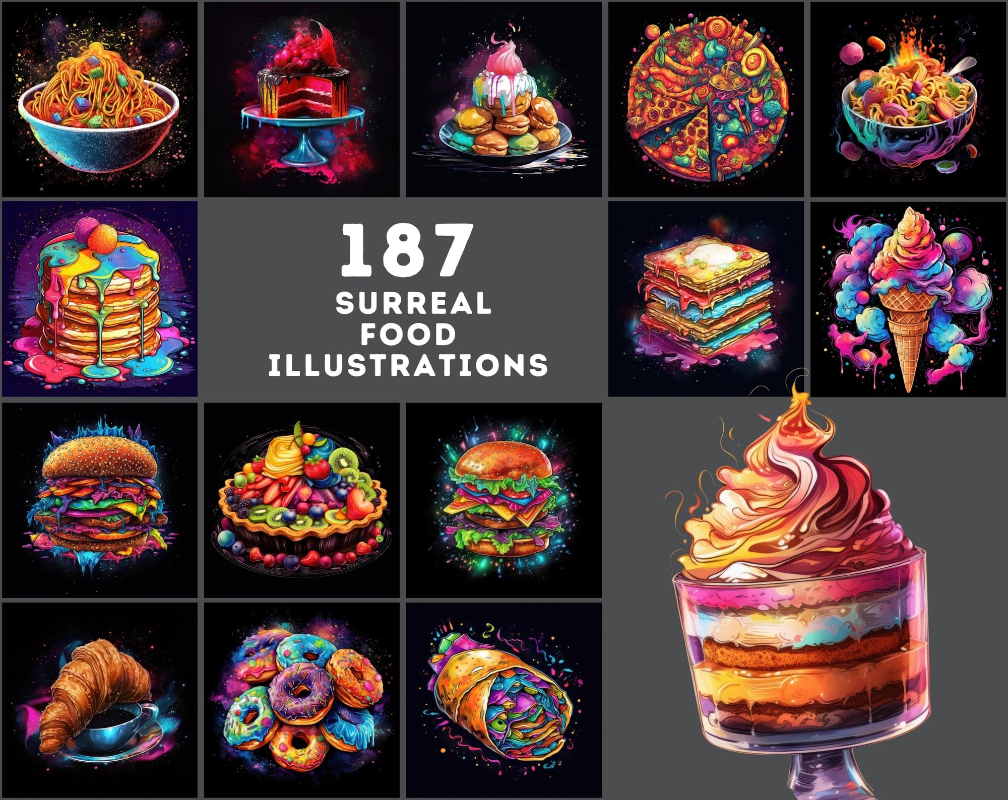Colorful Surreal Food Images: Magical & Dreamy PNG Illustrations with Commercial License Digital Download Sumobundle
